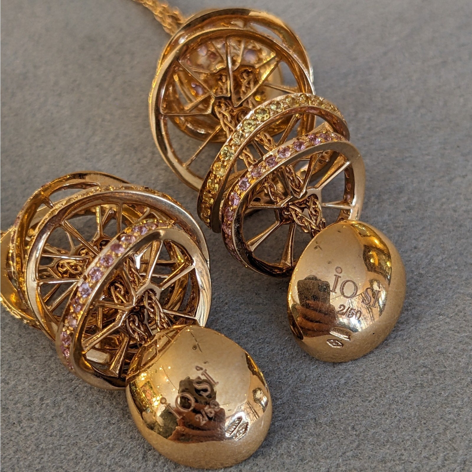 iO Si Italy Pink and Yellow Sapphire Bauble Earrings in 18k Gold