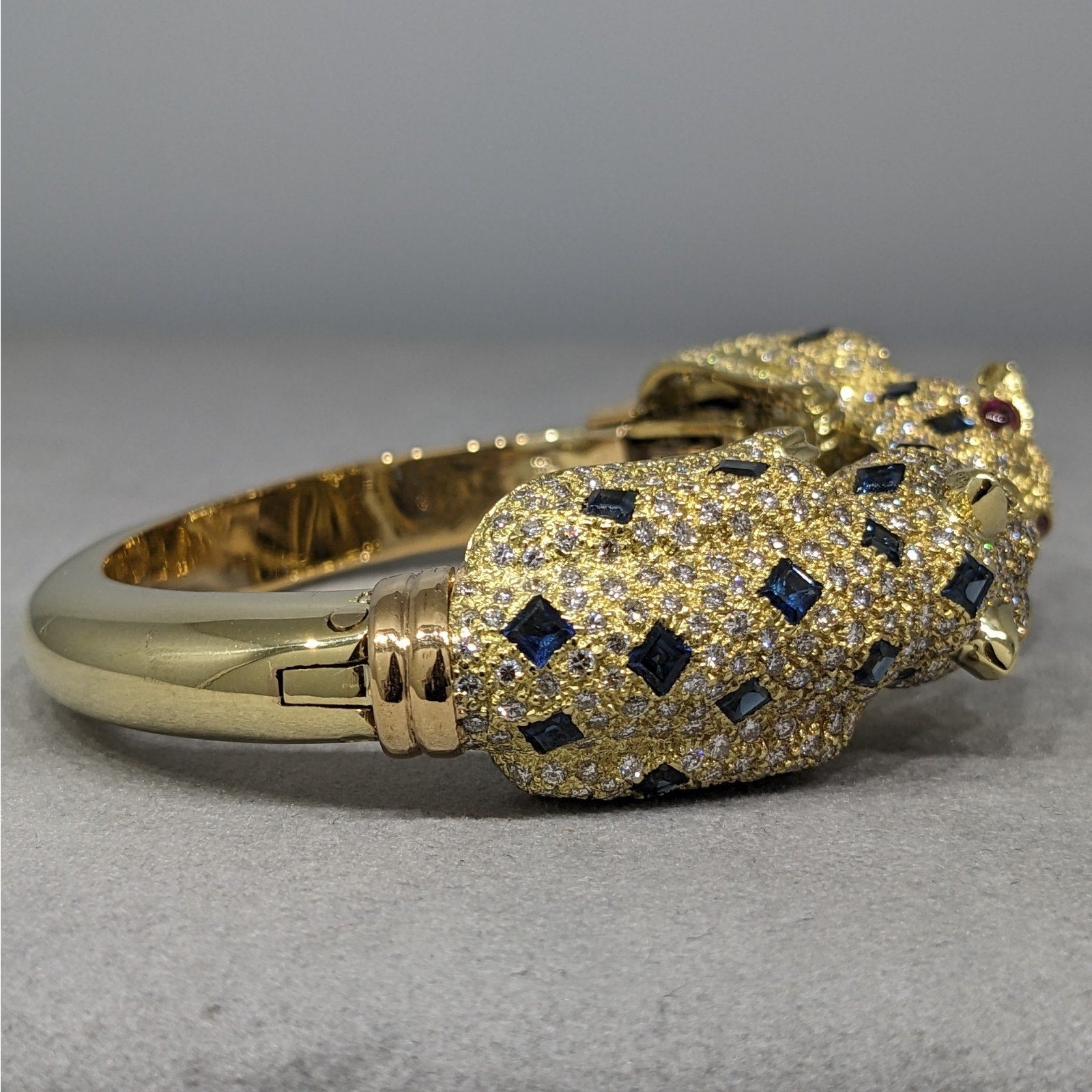 Panther Diamond and Sapphire Pave Bangle Bracelet in 18k Yellow Gold