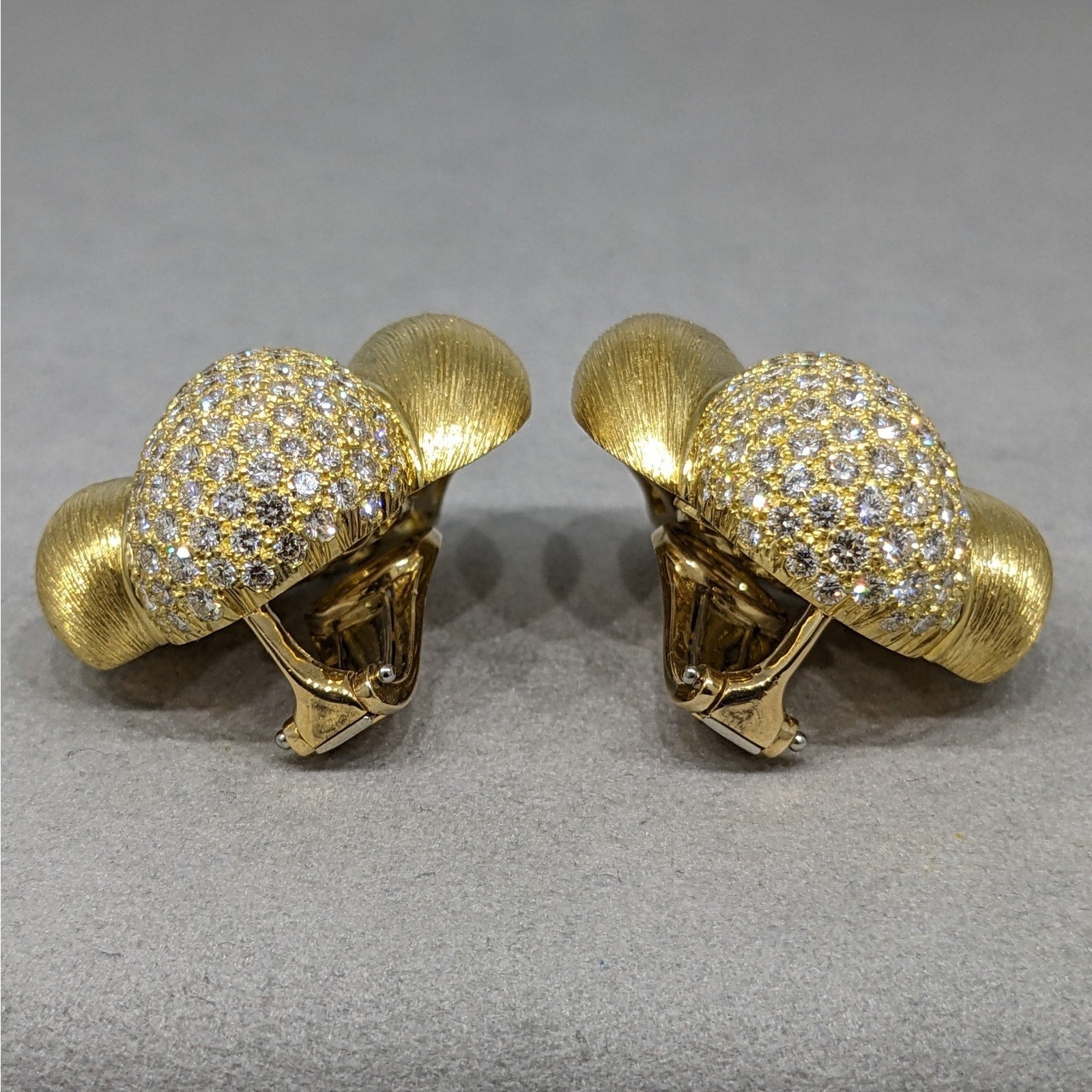 Henry Dunay Diamond Pave Earrings in Textured 18k Yellow Gold