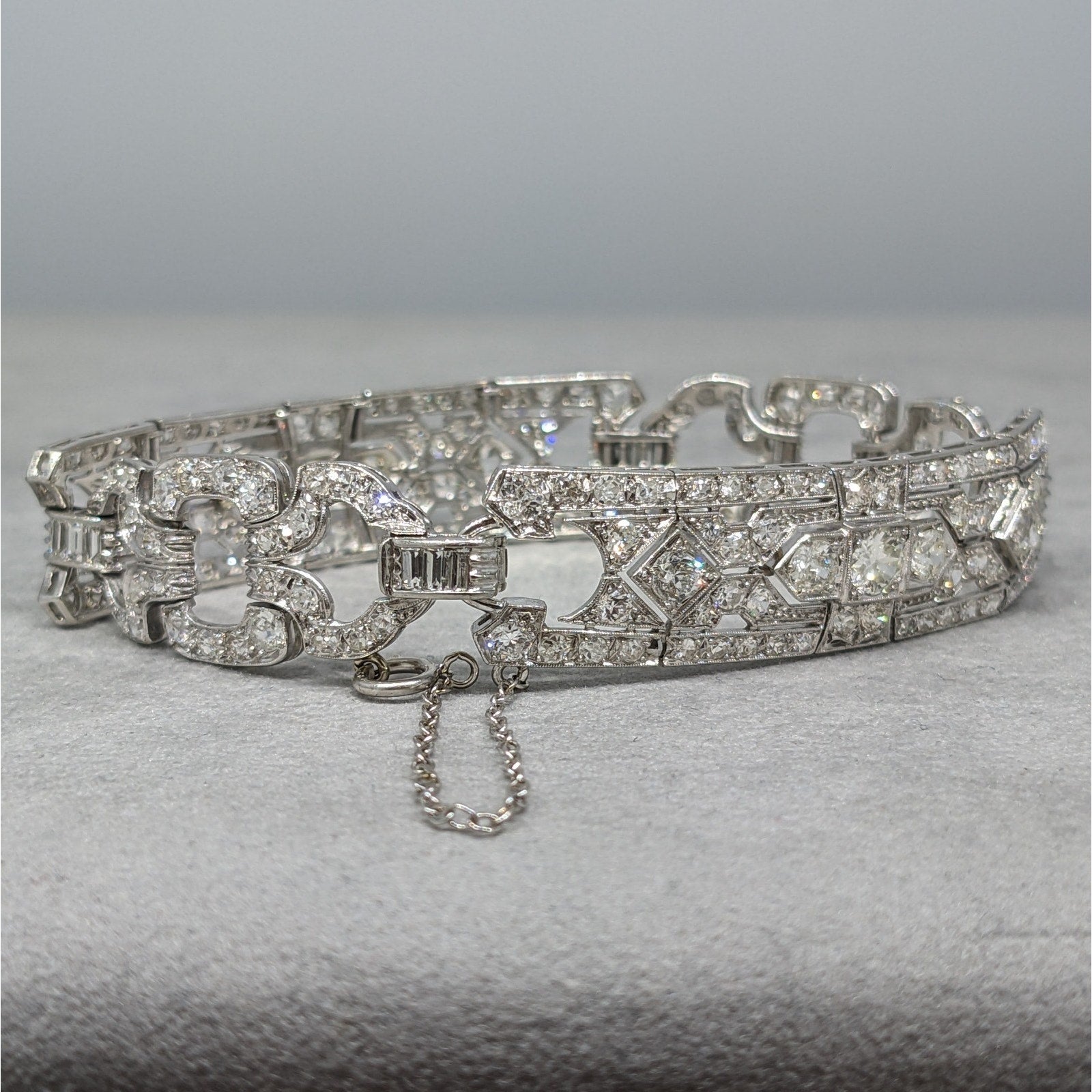 Art Deco Euro cut Diamond Bracelet .50 inch wide in Plat/14k chain