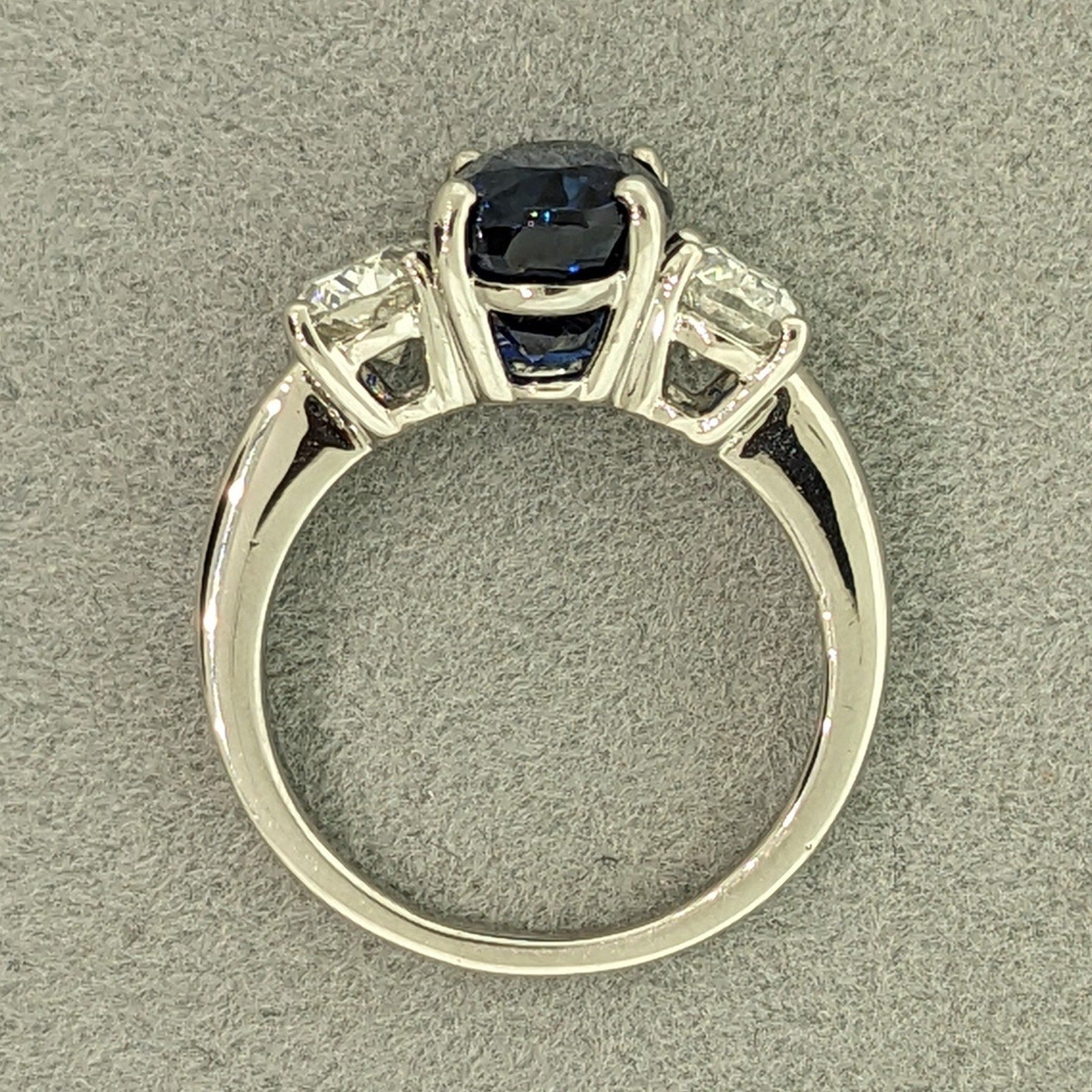 GIA Unheated Sapphire and Diamond Three Stone Ring in Platinum
