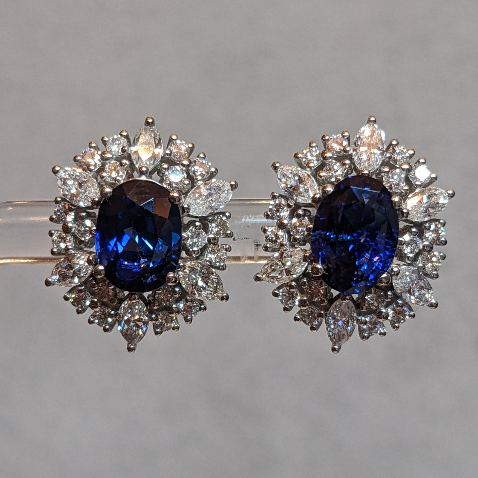 Sapphire and Diamond Stud Earrings in Platinum & 14k White Gold