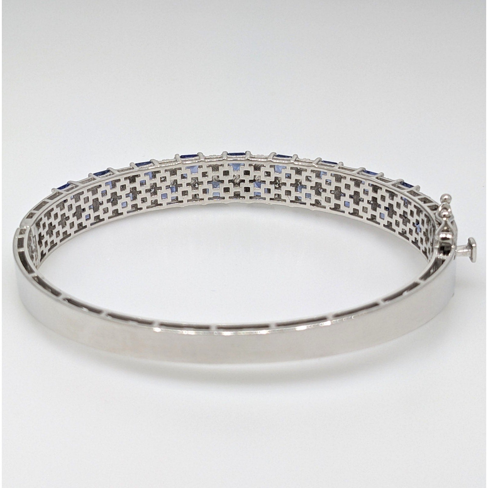 Natural Sapphire and Diamond Bangle Bracelet in 14k White Gold