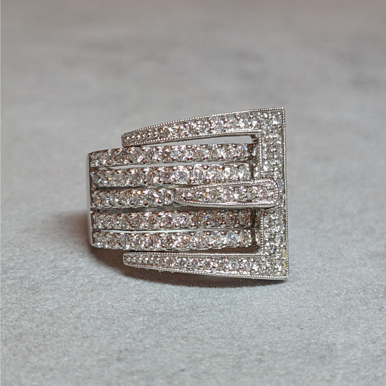 Wide Five Row Diamond Buckle Ring in 14k White Gold