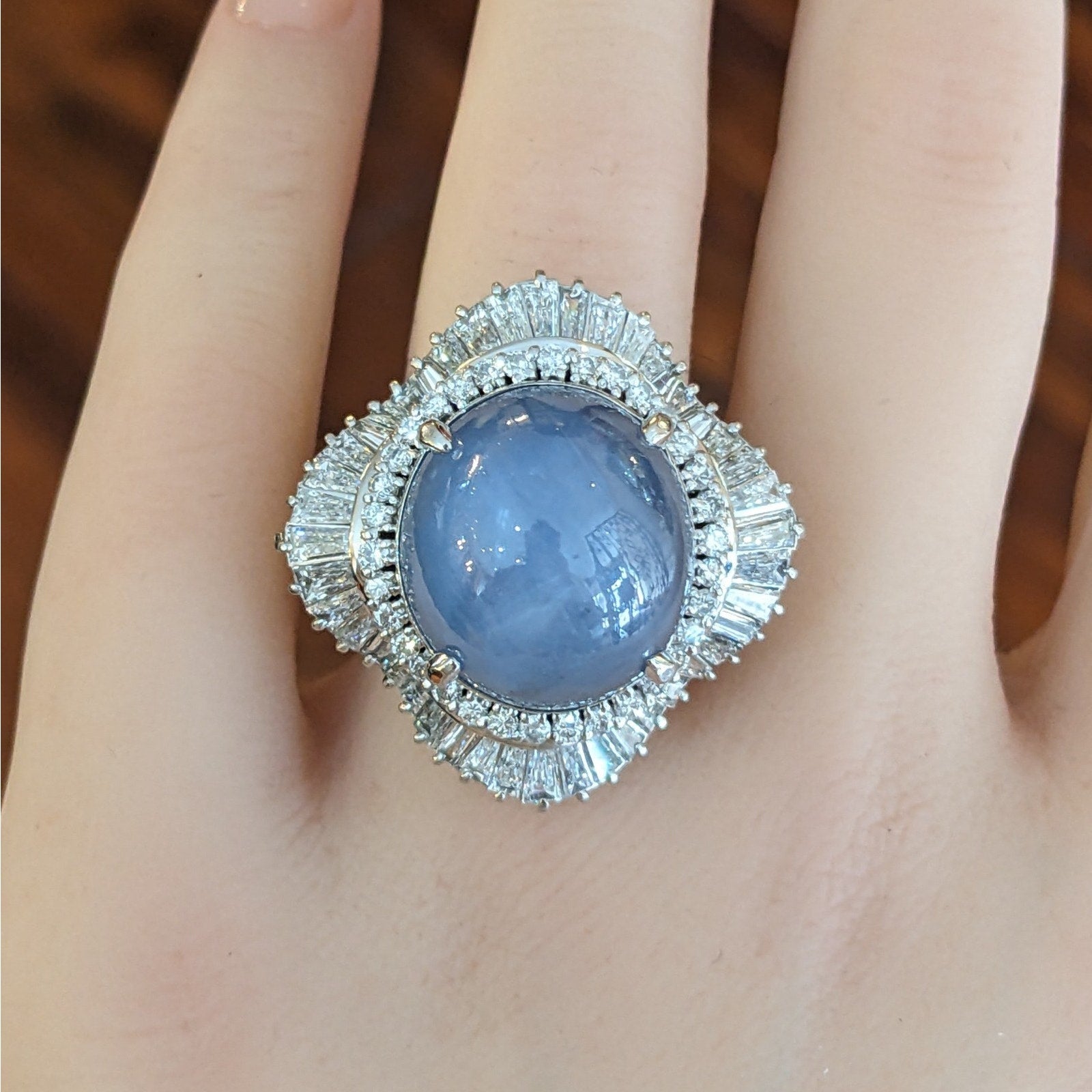 36.02 ct Star Sapphire and Diamond Ring in Platinum