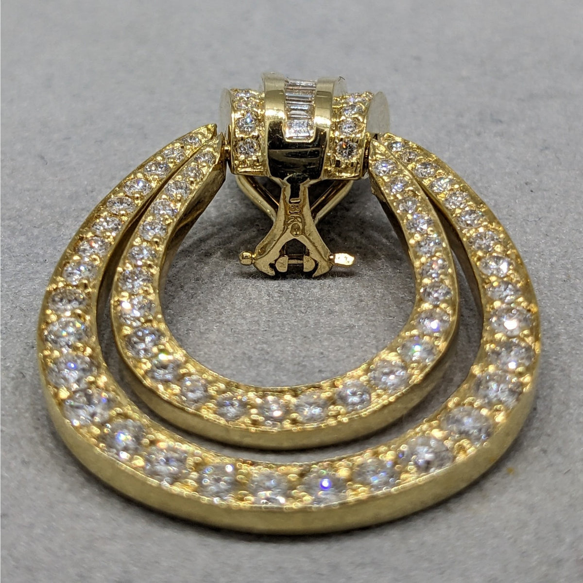 Natural Diamond Double Hoop Door-Knocker Earrings in 18k Yellow Gold