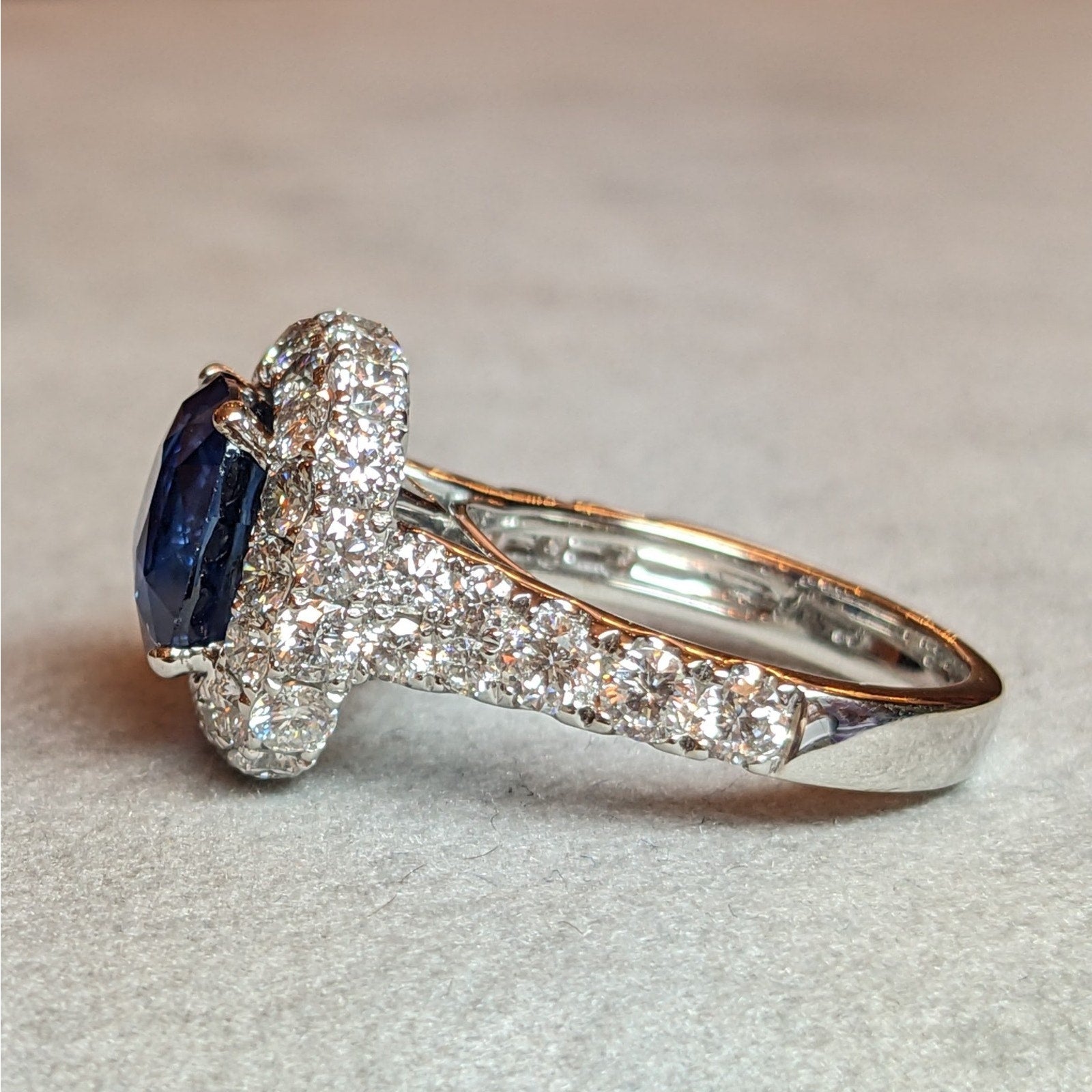 GIA Natural 5.27 ct Cushion Sapphire & Diamond Ring in 18k White Gold - HM2767BR