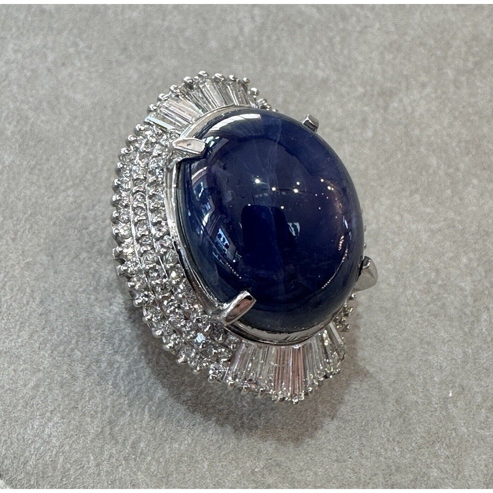 Natural 54 ct Star Sapphire and Diamond Ballerina Ring in Platinum