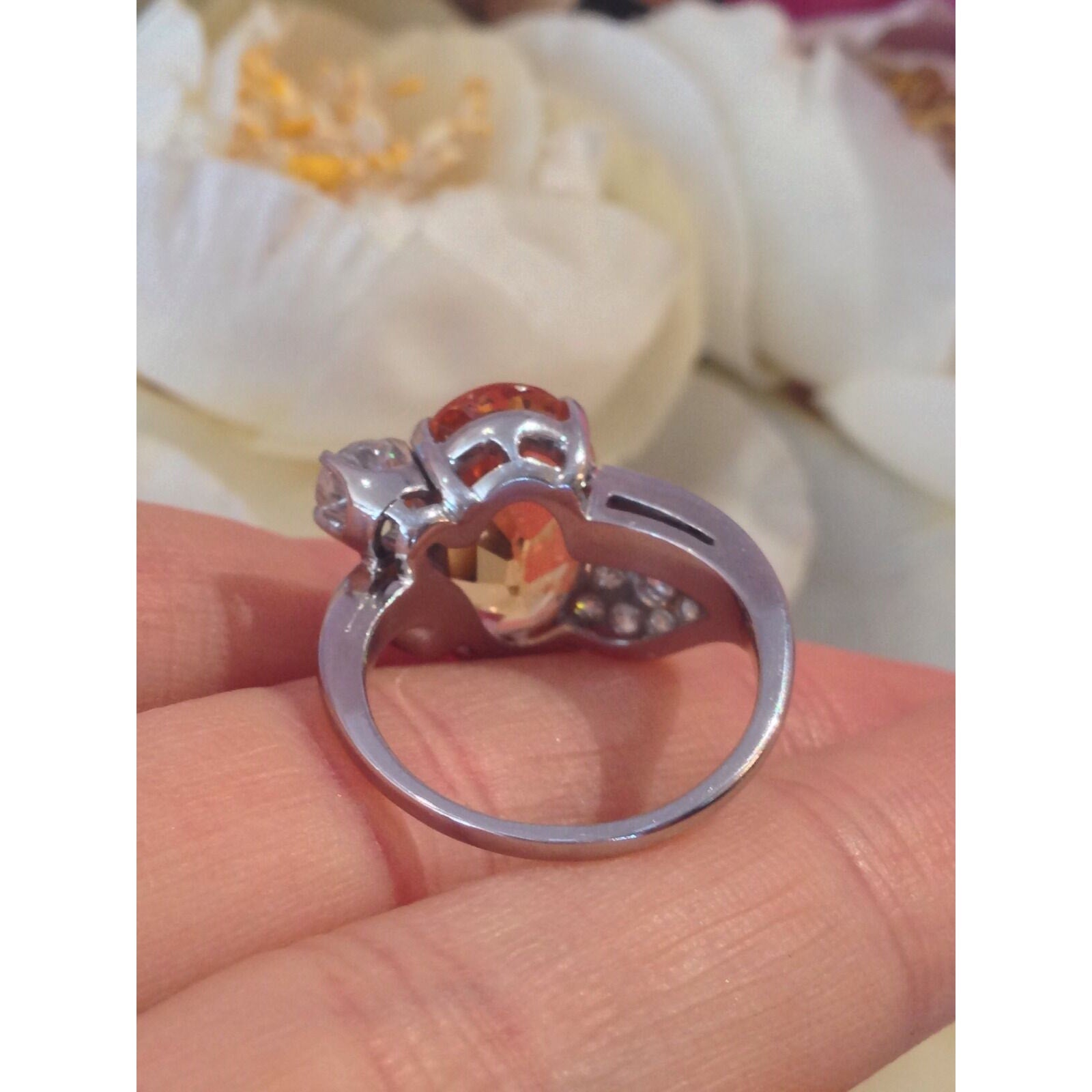 GIA certified 6.78 ct Yellow-Orange Topaz and Diamond Ring in Platinum