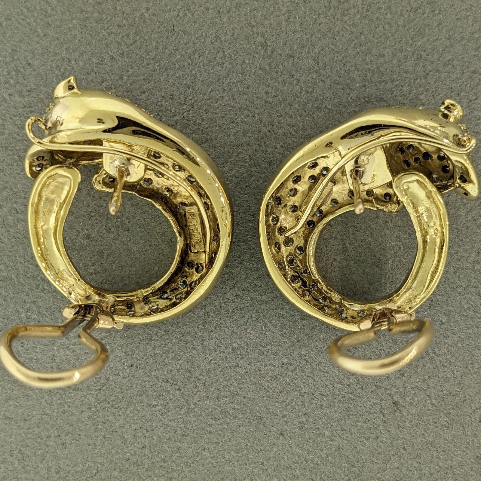 Circle Panther Earrings with Pave Diamonds in 18k & 14k Yellow Gold