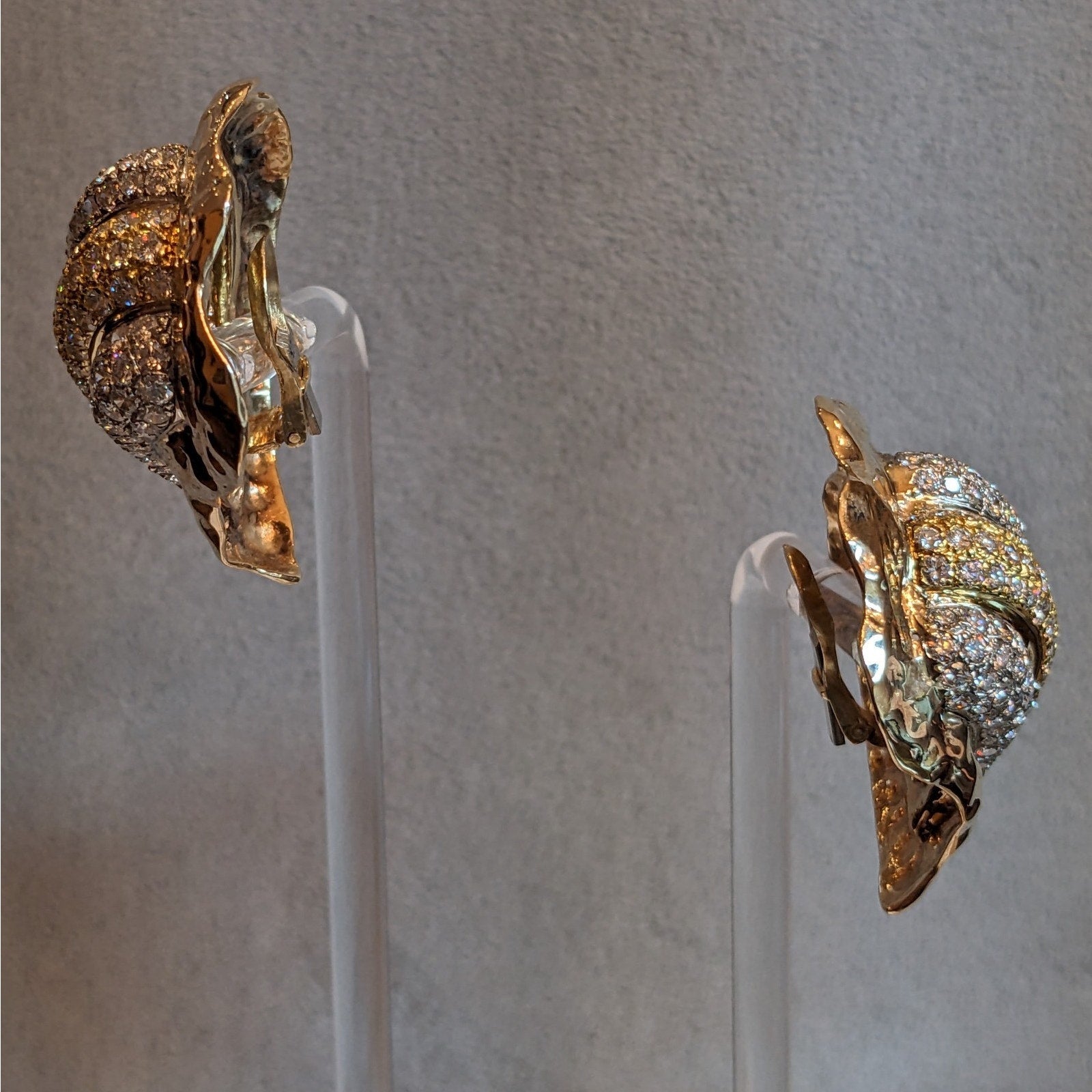 Diamond Pave Seashell Earrings 4.25 ctw in 14k Yellow & White Gold