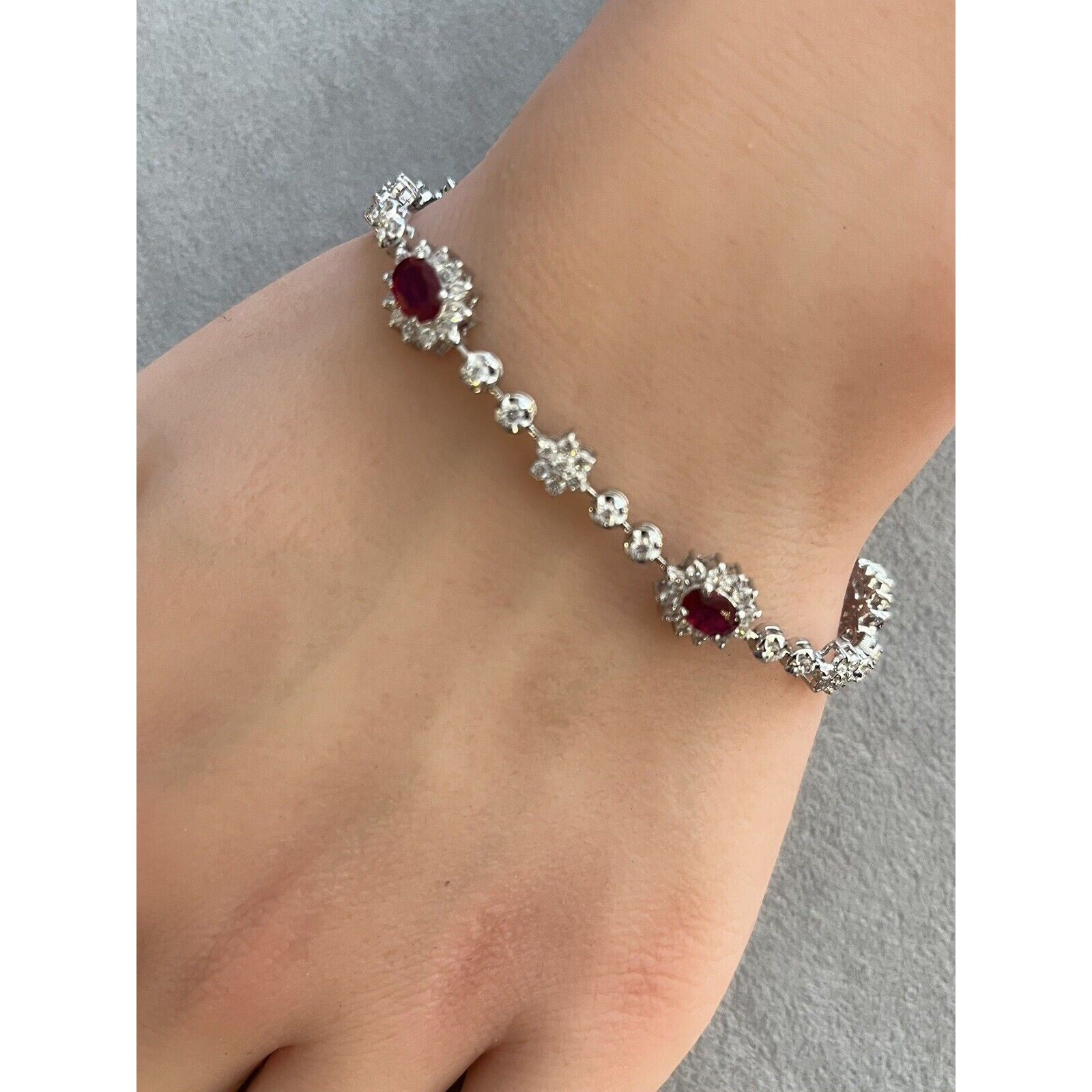 Natural Ruby and Diamond Station Bracelet in 18k White Gold