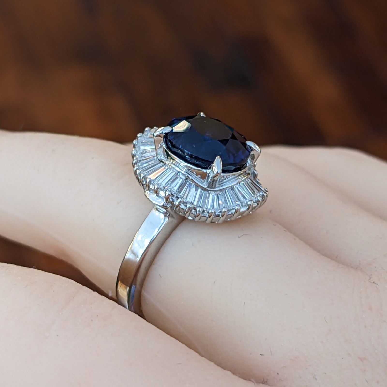 Natural Oval 6.26 ct Sapphire and Diamond Ballerina Ring in Platinum