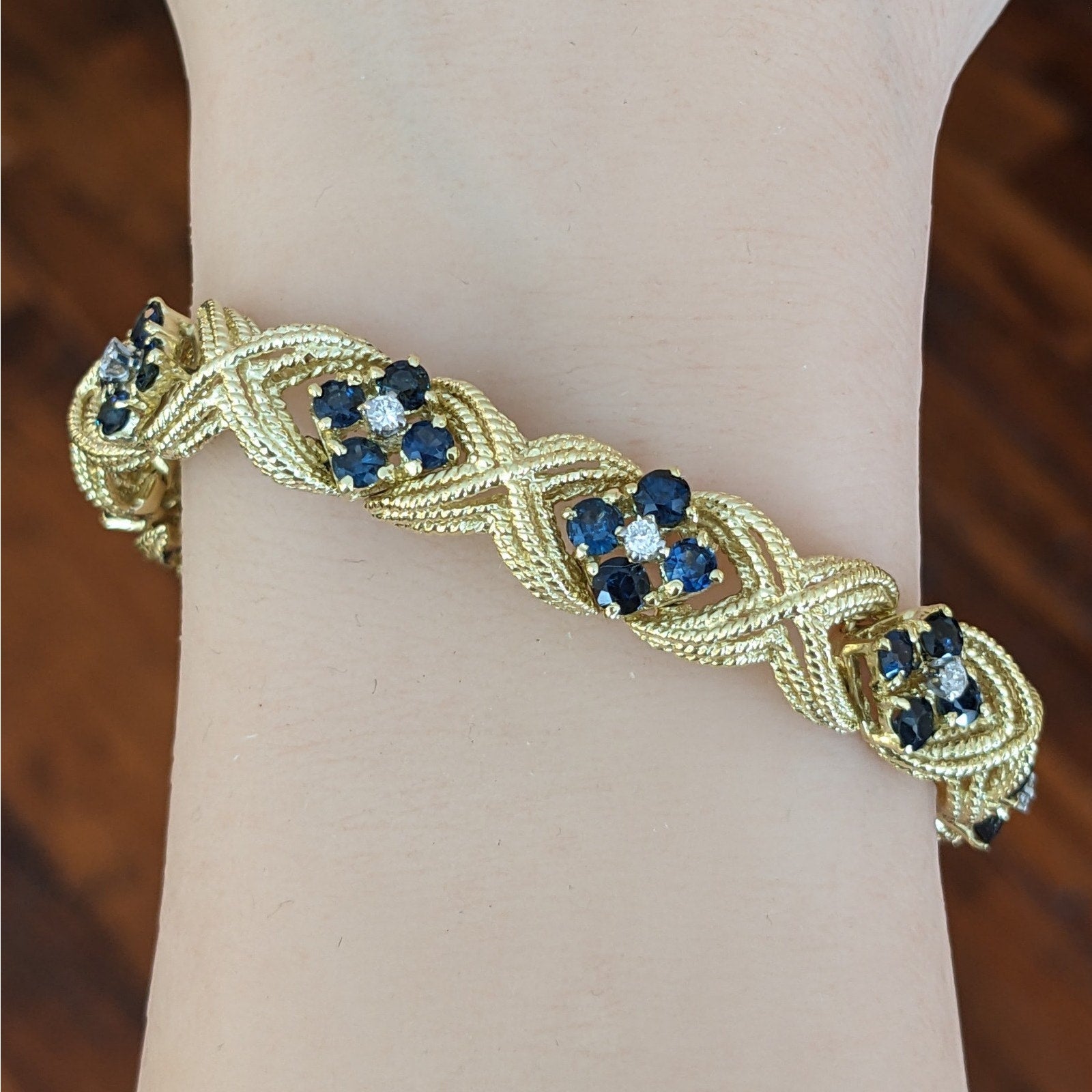 La Triomphe Sapphire and Diamond "X" Bracelet in 18k Yellow Gold