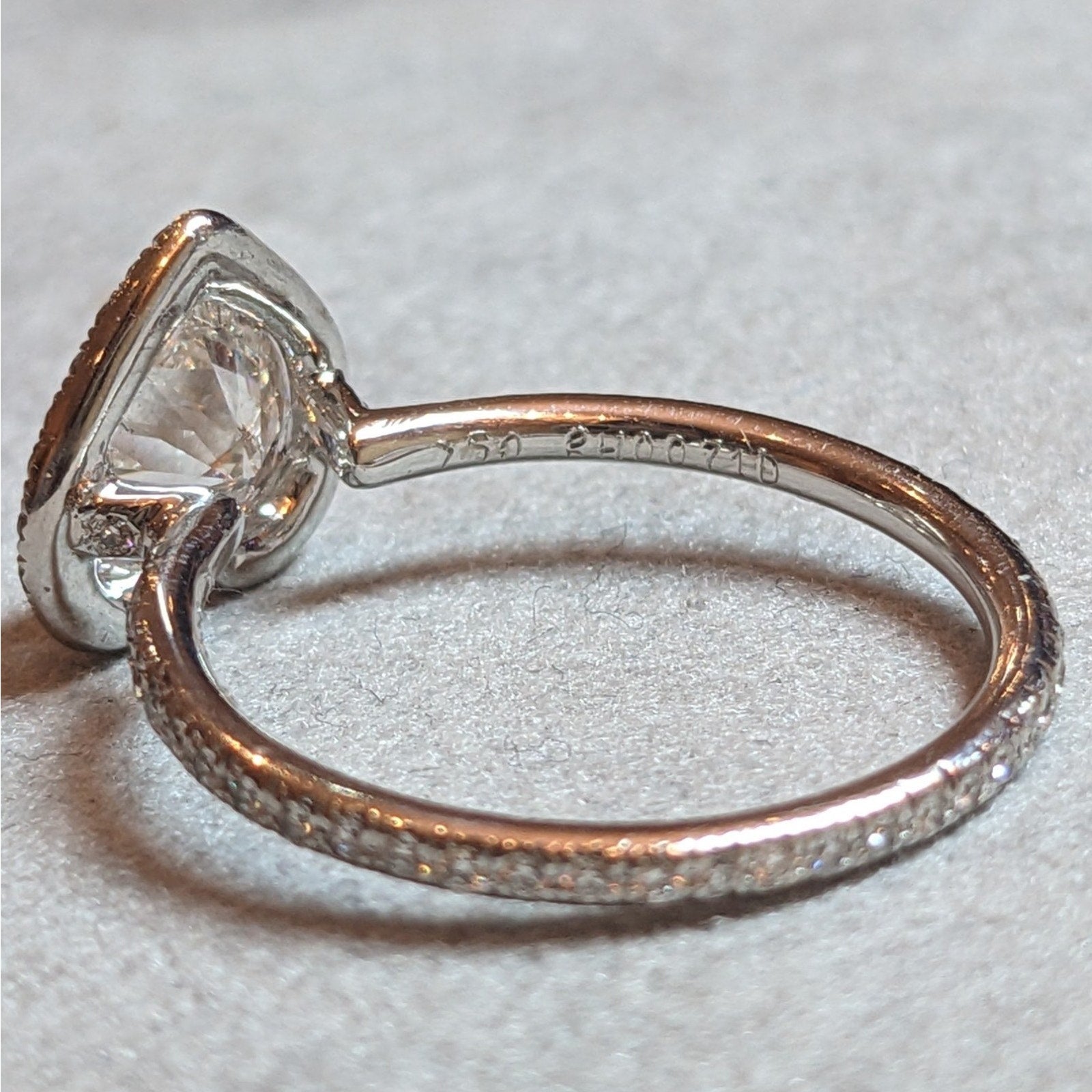Heart Shaped Diamond Ring in 18k White Gold Halo Setting