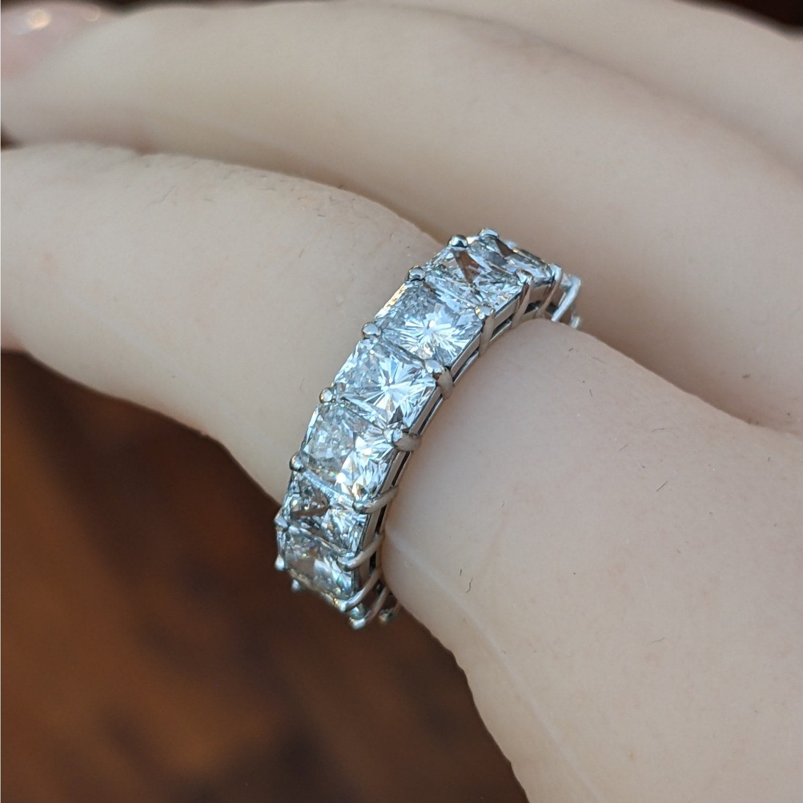 Radiant Cut Diamond Eternity Band Ring 6.00 ctw in Platinum Size 4.5