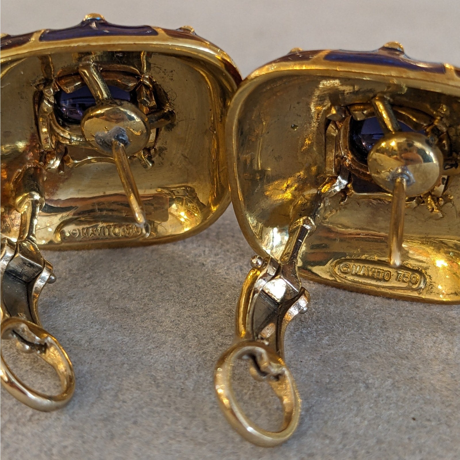 Mavito Enamel and Gemstone Button Earrings in 18k Yellow Gold