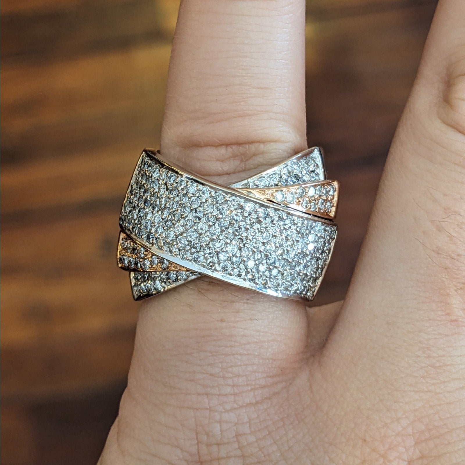 Sonia B Criss-Cross Diamond Wide Band Ring in 14k White & Rose Gold