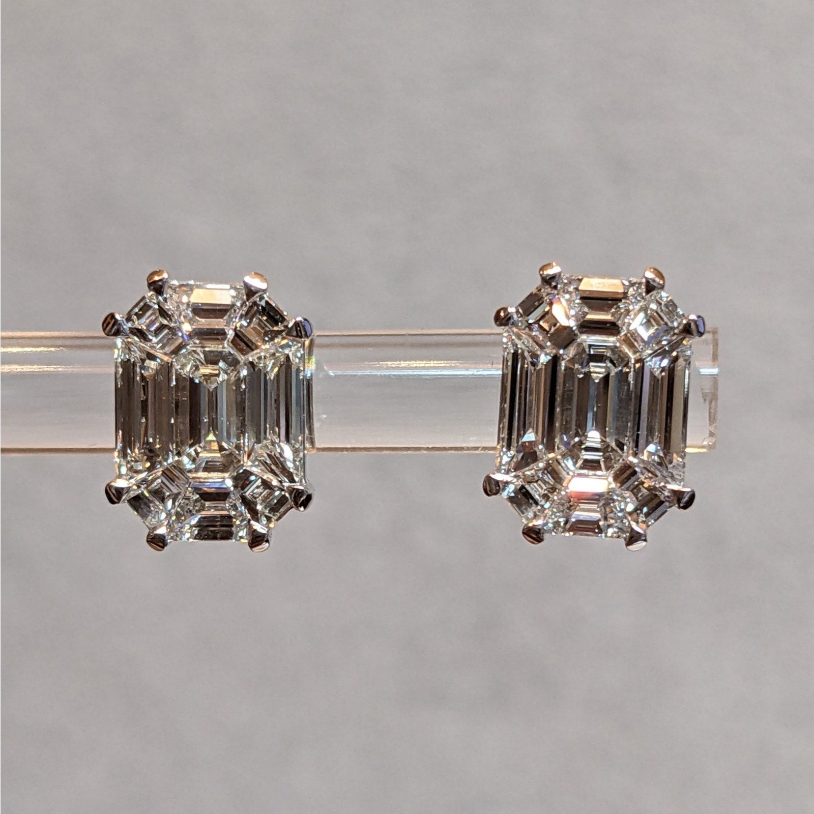 Illusion set Natural Diamond Stud Earrings 1.68cttw in 18k White Gold