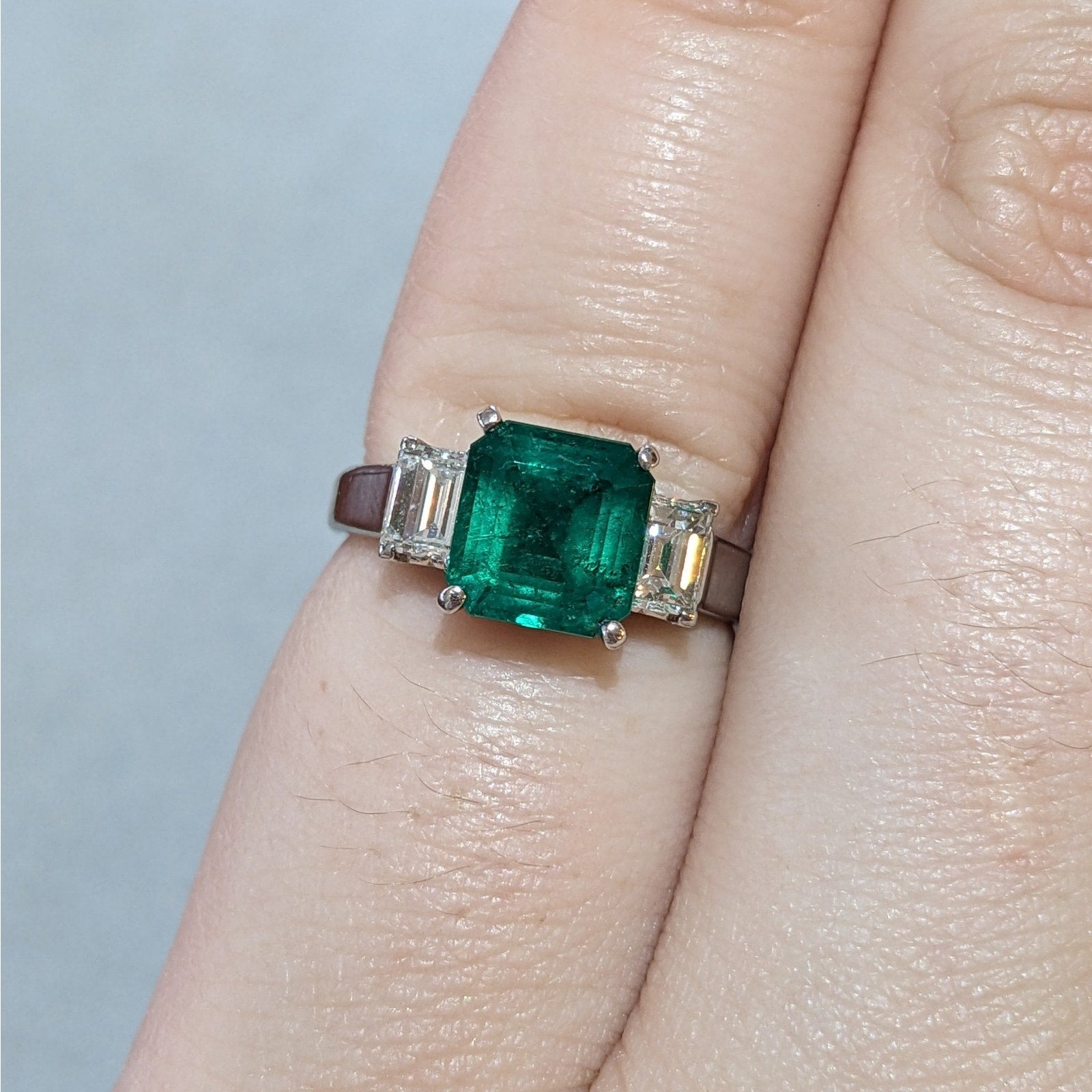 GIA 1.56 ct Colombian Emerald and Diamond 3-Stone Ring in Platinum