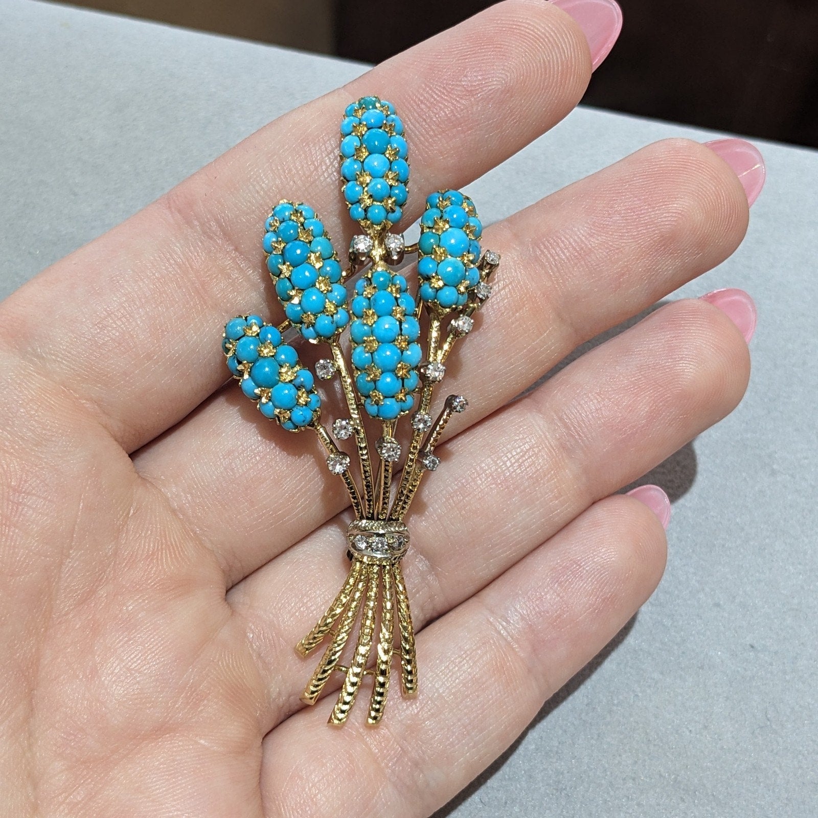 Vintage Turquoise and Diamond Pin/Brooch in 18k Yellow & White Gold - HM2690SZ