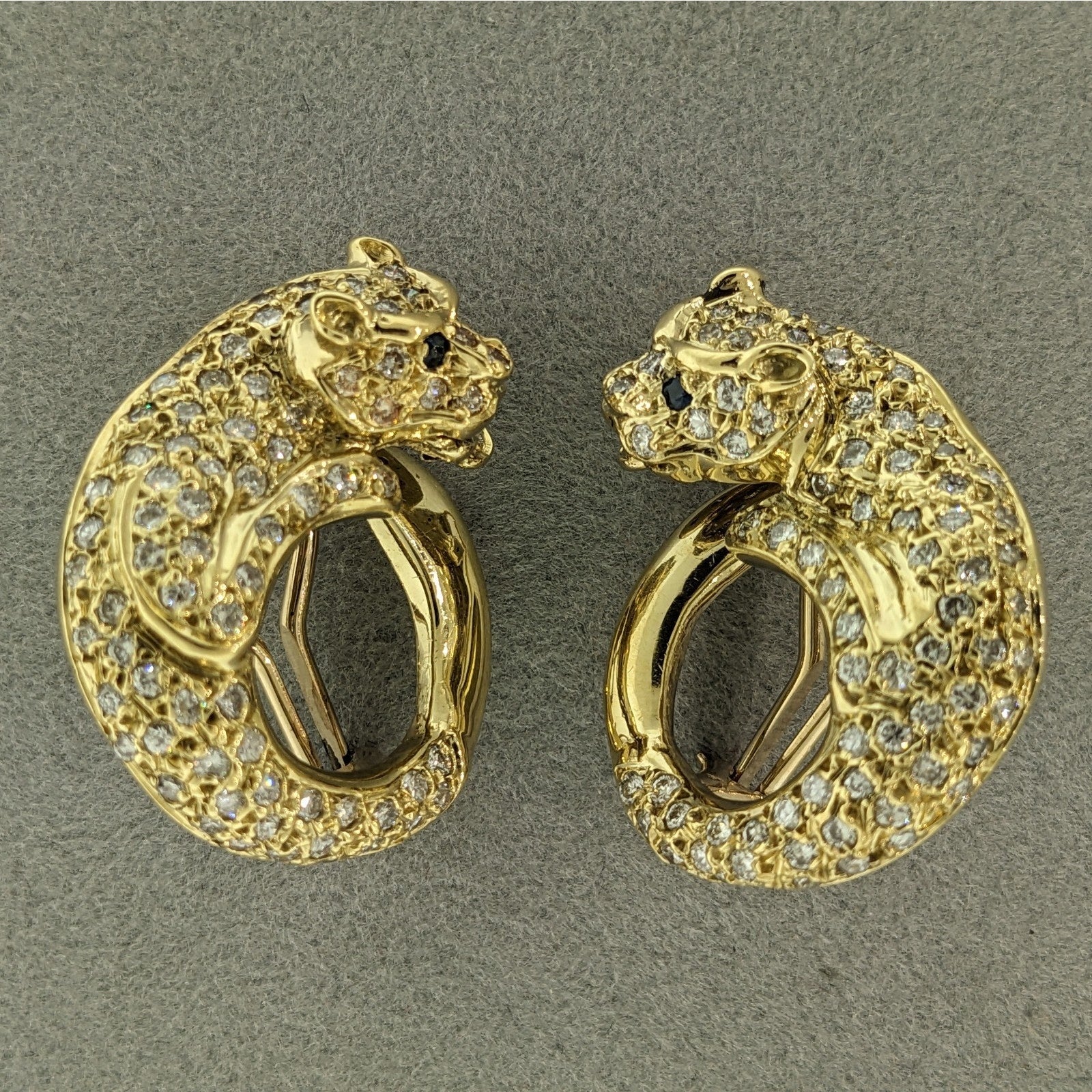 Circle Panther Earrings with Pave Diamonds in 18k & 14k Yellow Gold