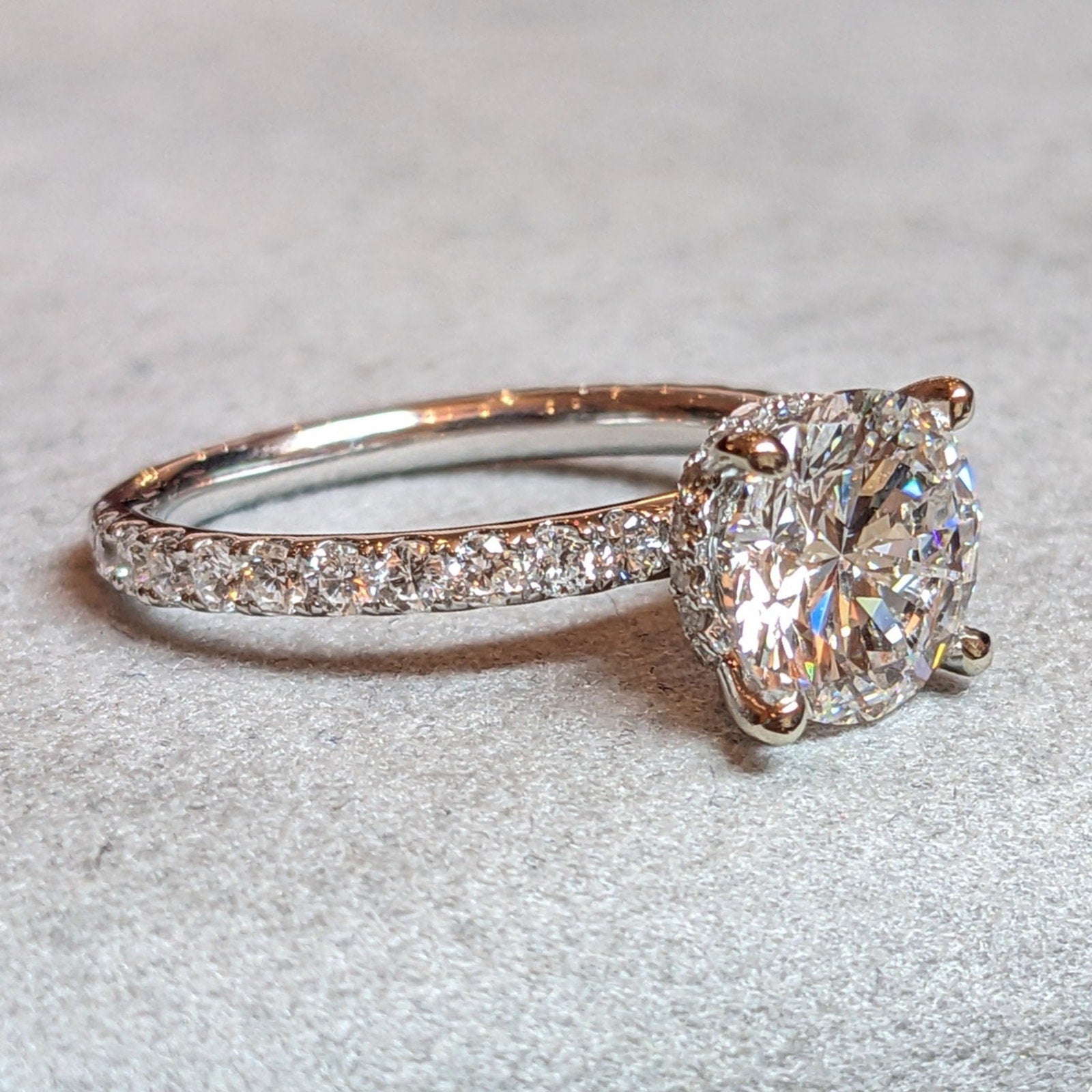 GIA 2.03 ct Round Diamond w/ Hidden Halo Ring in 18k White Gold
