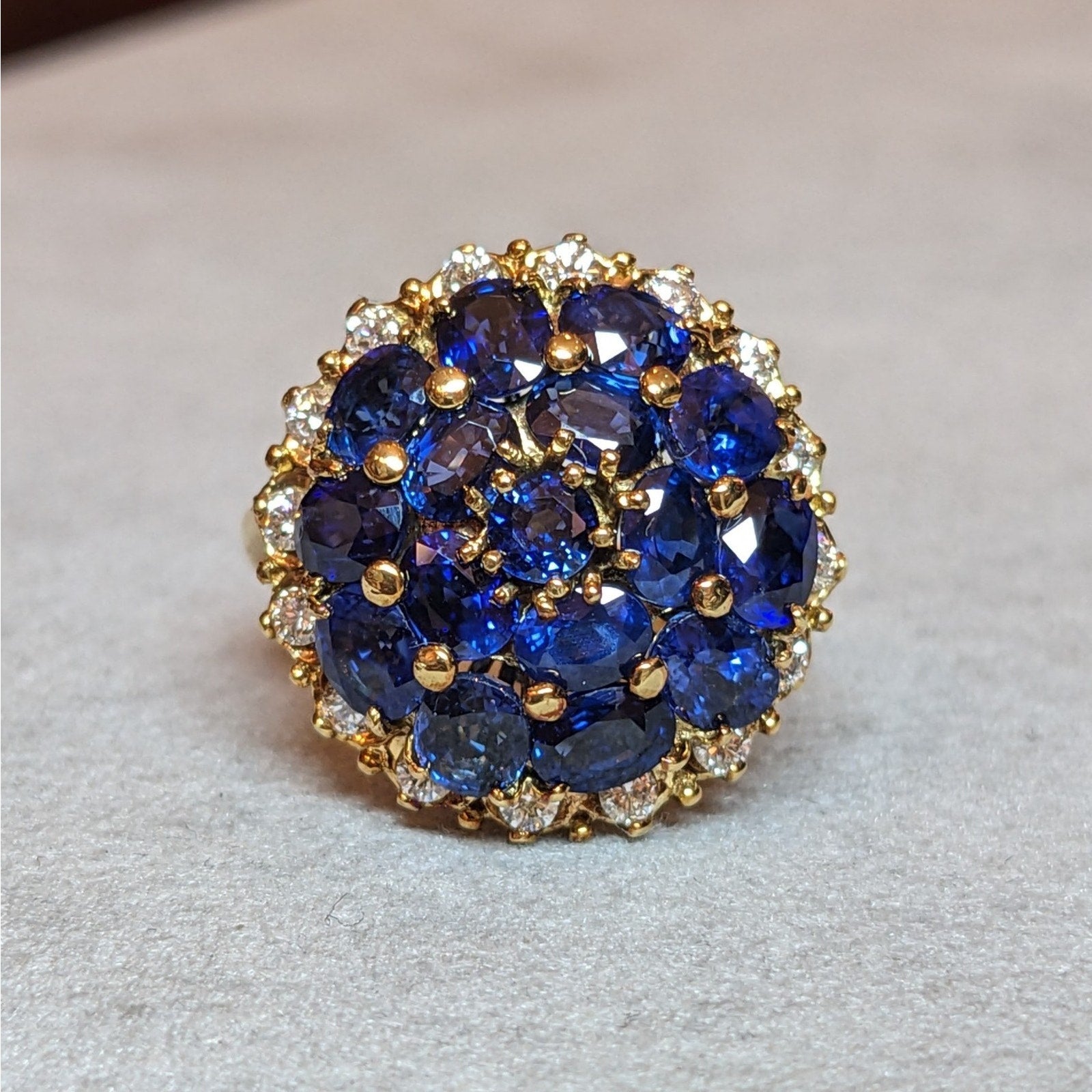 Sapphire and Diamond Dome Cocktail Ring in 18k Yellow Gold