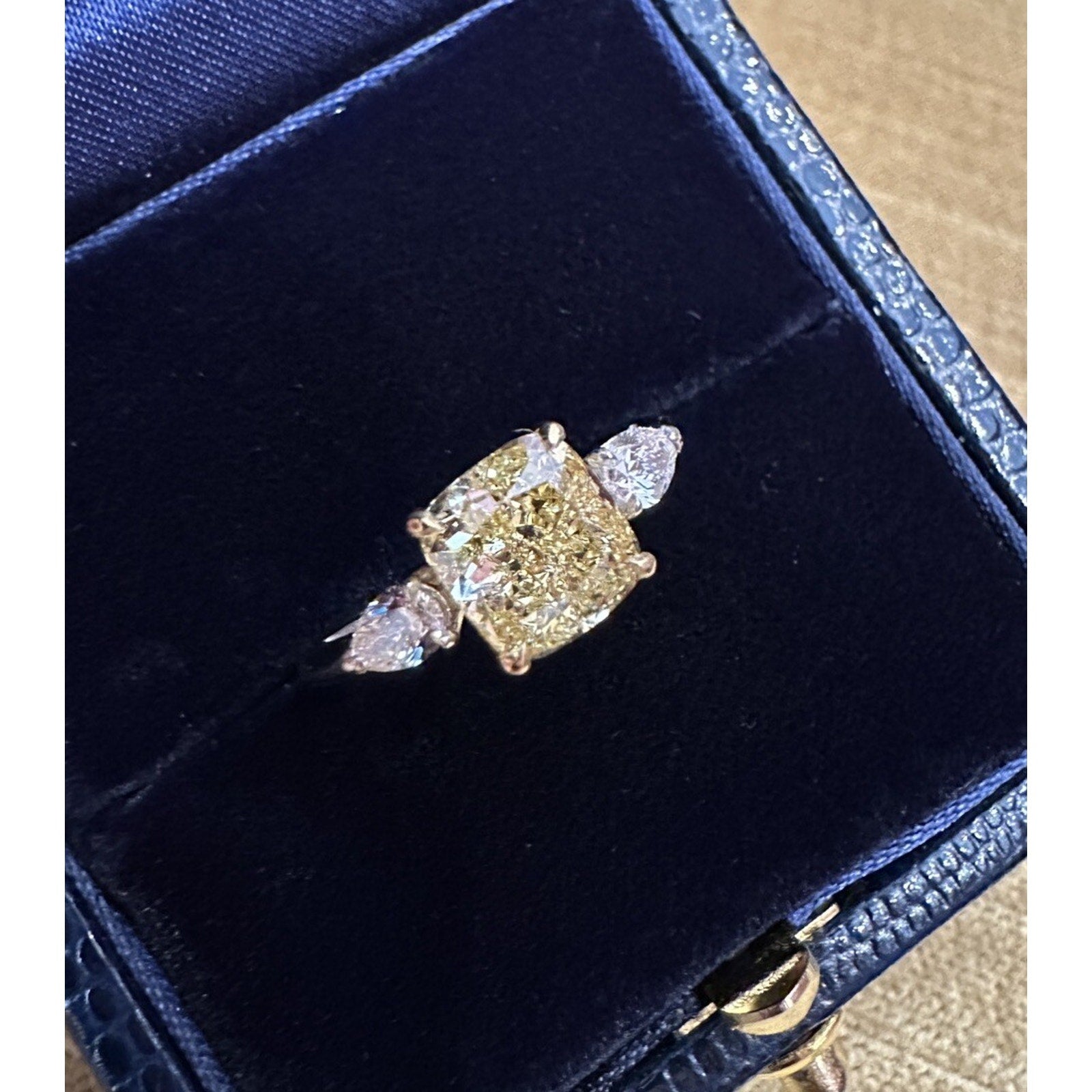 GIA Fancy Intense Yellow Diamond 2.01ct Three-stone ring in Platinum & 18k Yellow Gold