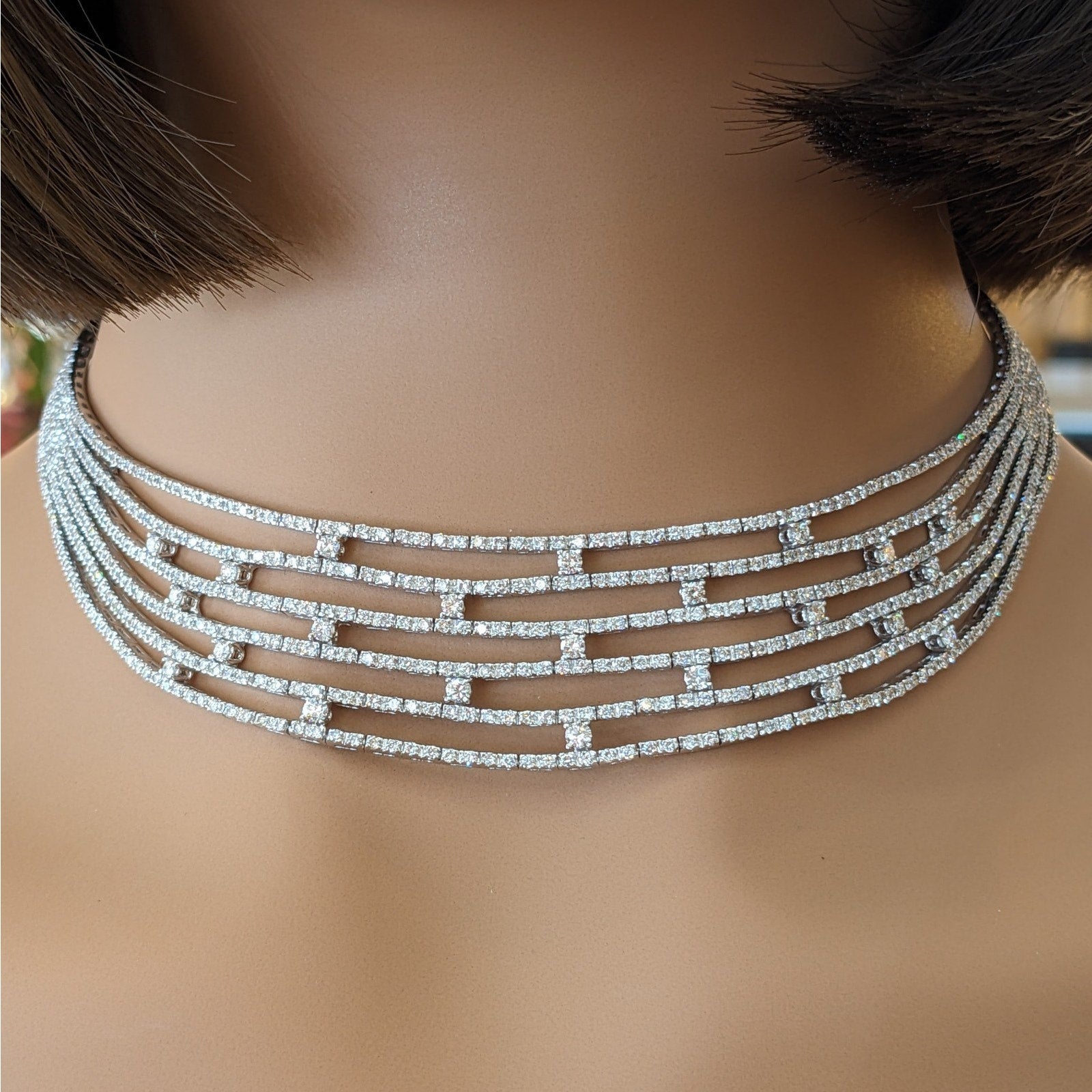 Multi-strand Diamond Choker Necklace in 18k White Gold