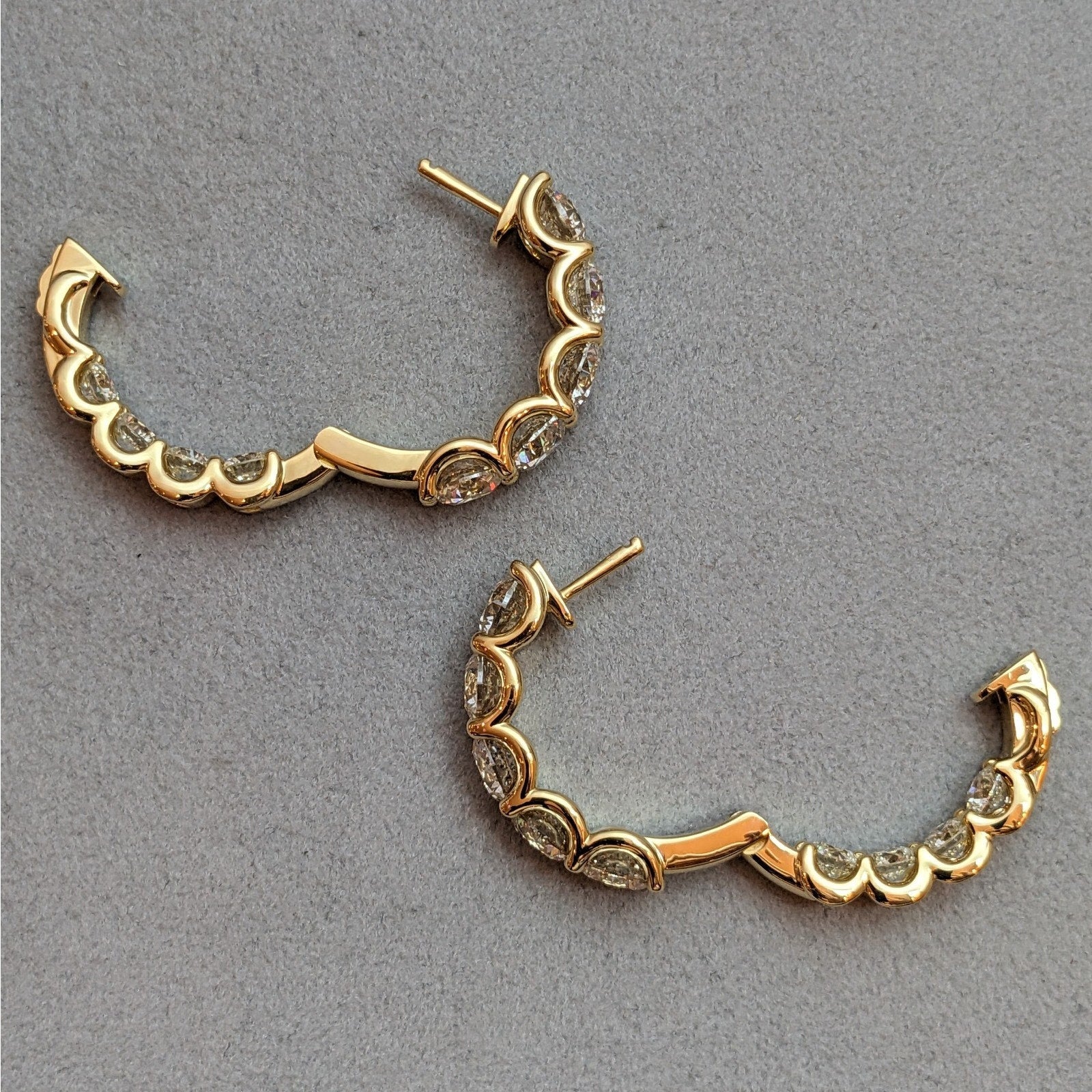 Large Round Natural Diamond Hoop Earrings 13.42 ctw in 18k Yellow Gold
