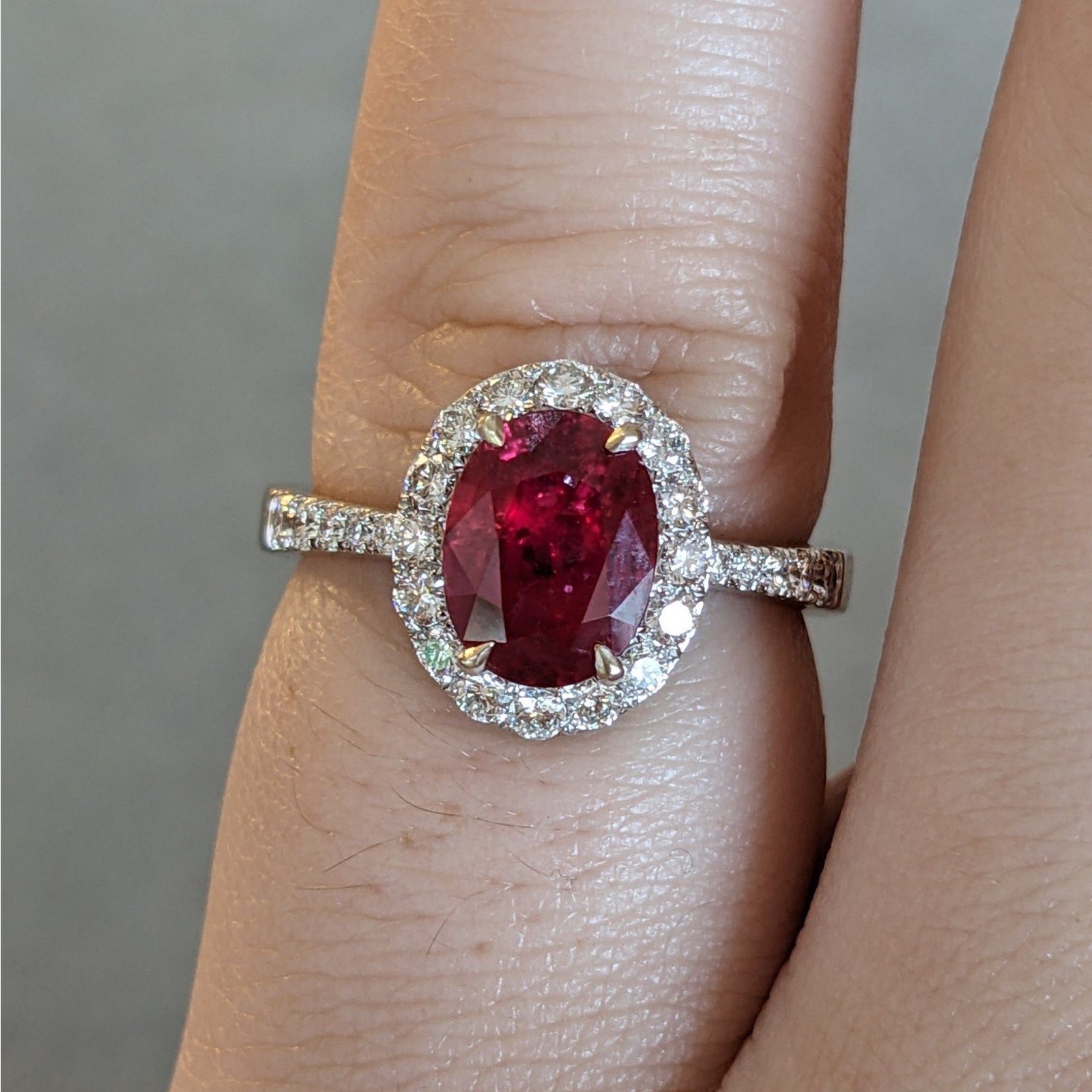 Natural Ruby and Diamond Halo Ring 2.51 cttw in 18K White Gold