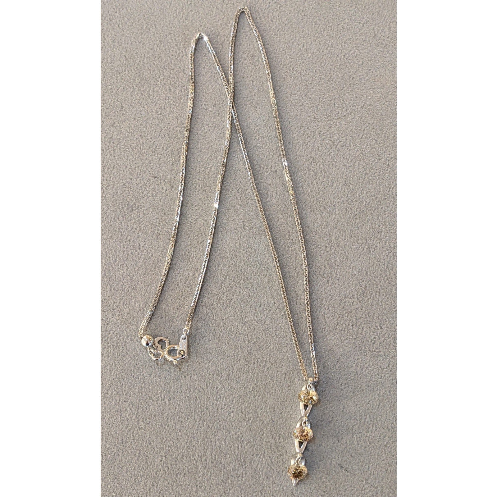 Three Champagne Diamond Drop Pendant Necklace in 18k White Gold