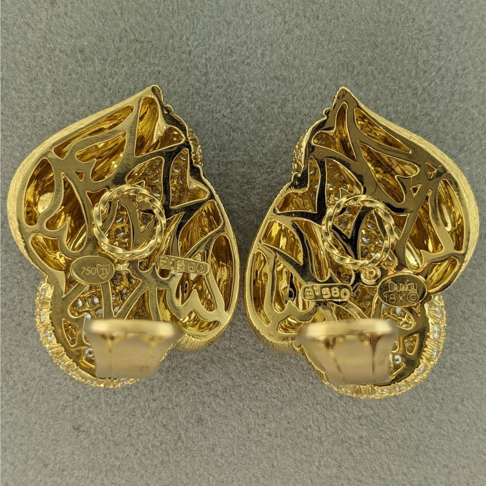 Henry Dunay Diamond Pave Earrings in Textured 18k Yellow Gold