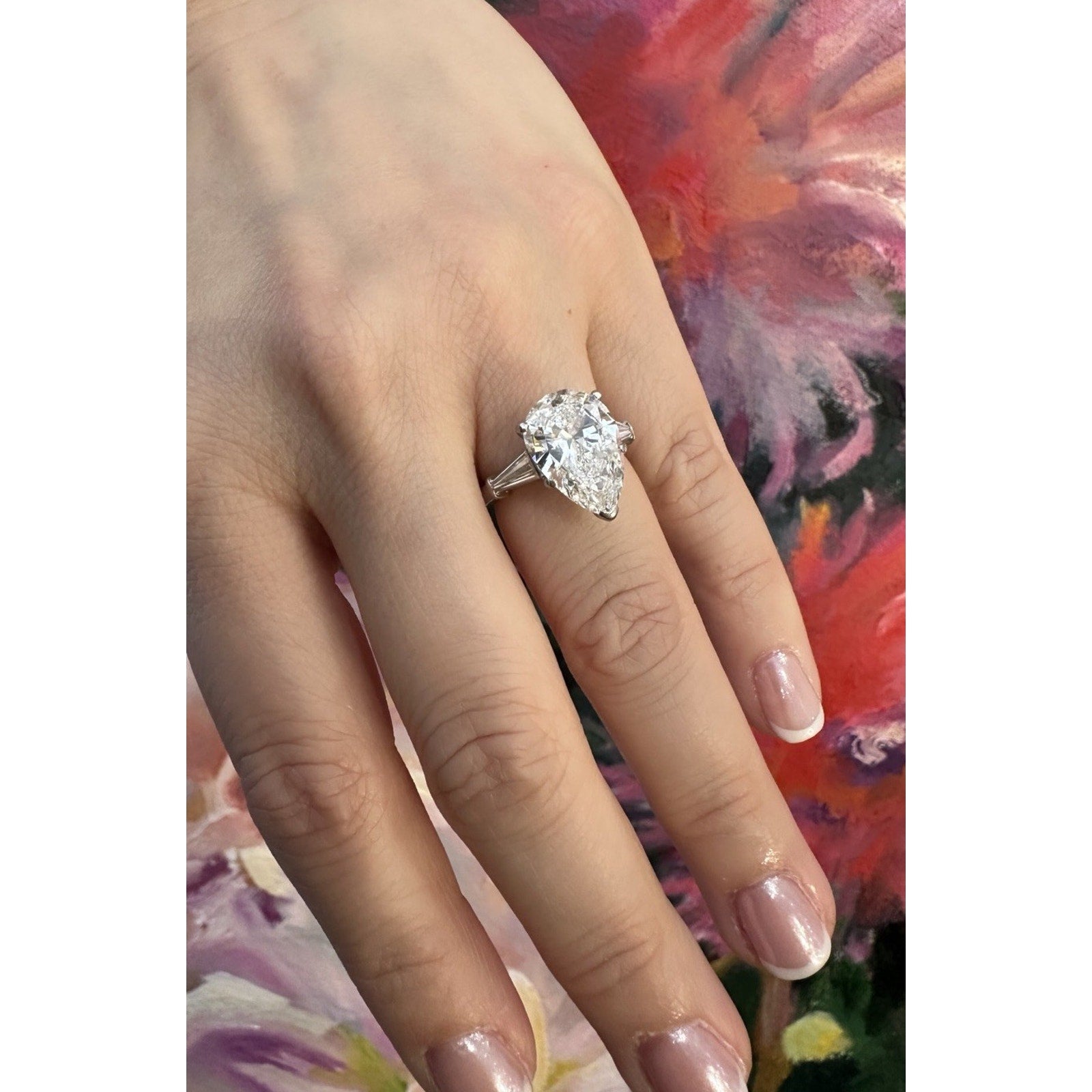 GIA 5.01 carat H-SI1 Pear Shape Diamond Three-Stone Ring in Platinum