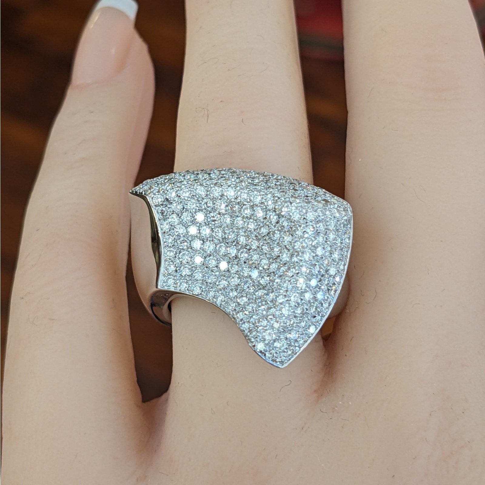 Pave Diamond Cocktail Ring in 18k White Gold
