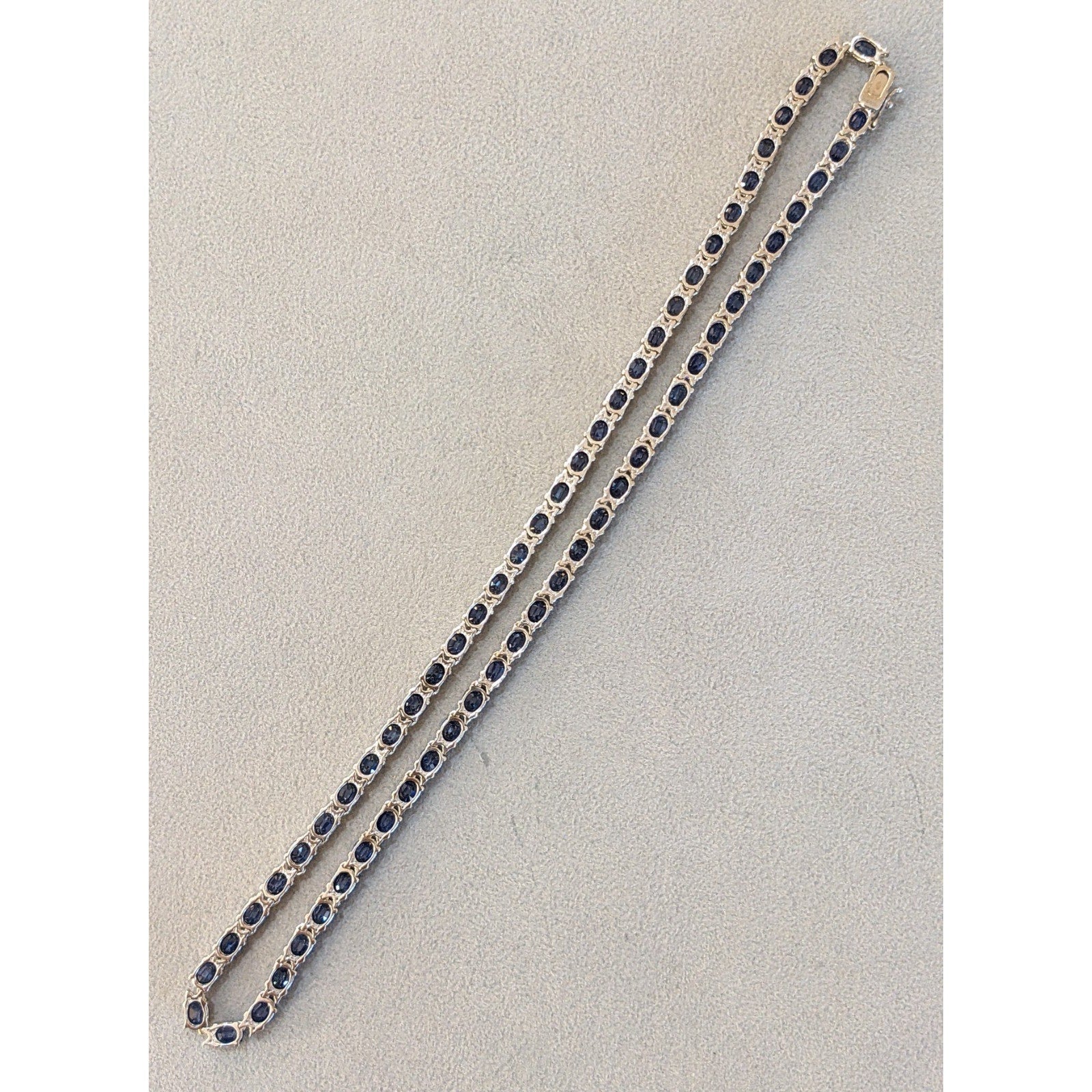Natural Blue Sapphire and Diamond Choker Necklace in 18k White Gold
