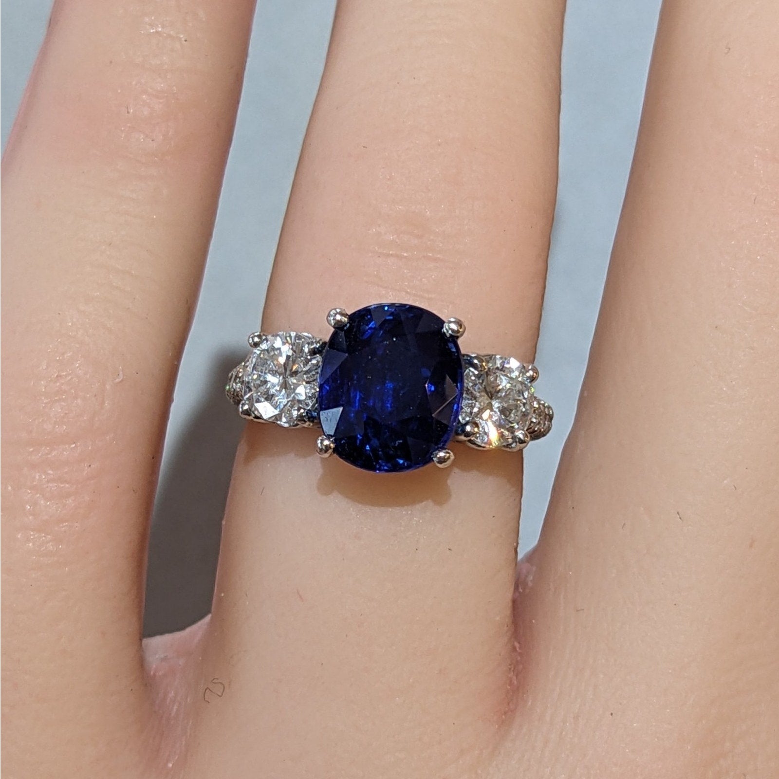 GIA Ceylon Unheated 3.95ct Cushion Sapphire & Diamond Ring in Platinum