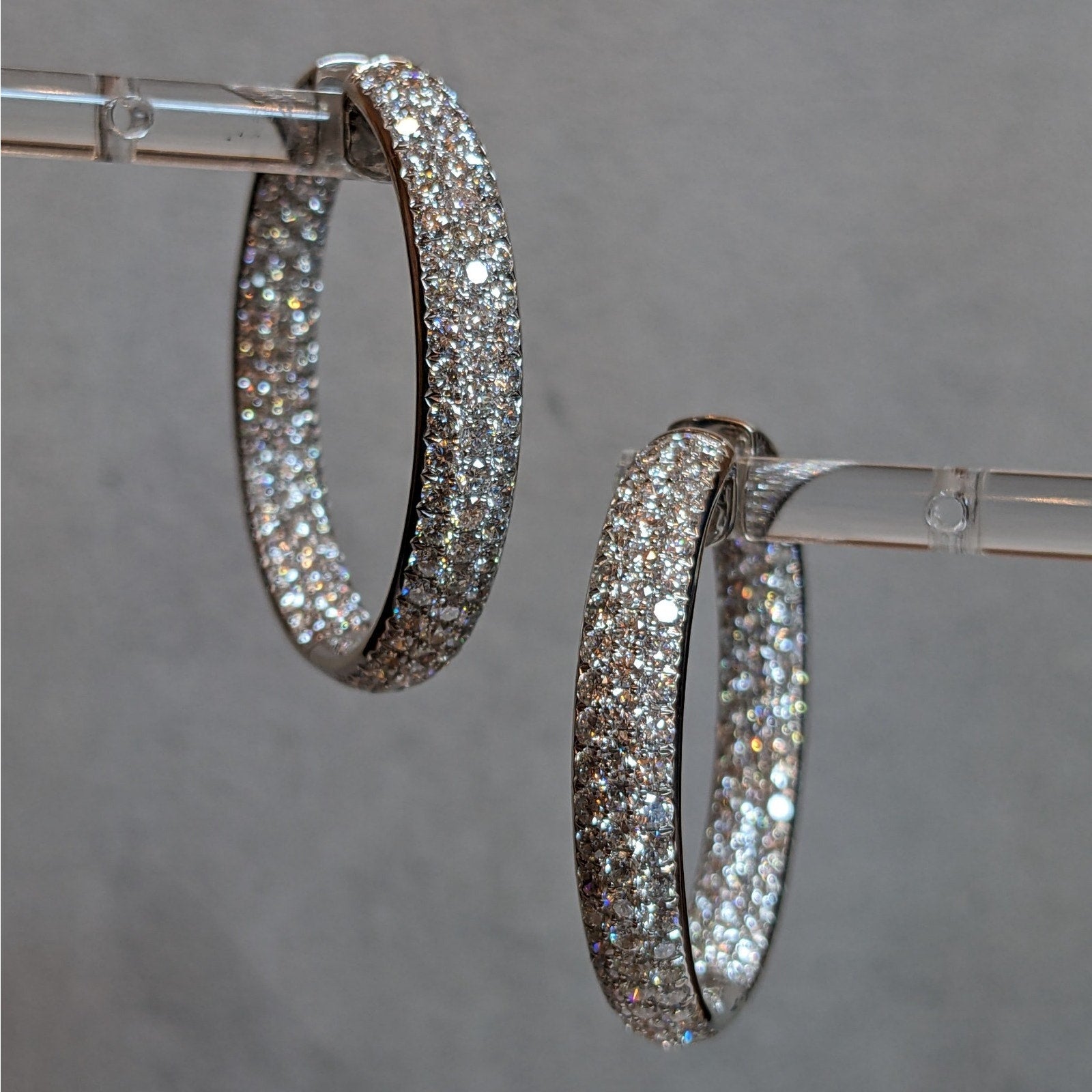 9.50 ct Round Pave Diamond Hoop Earrings in 18k White Gold by Odelia