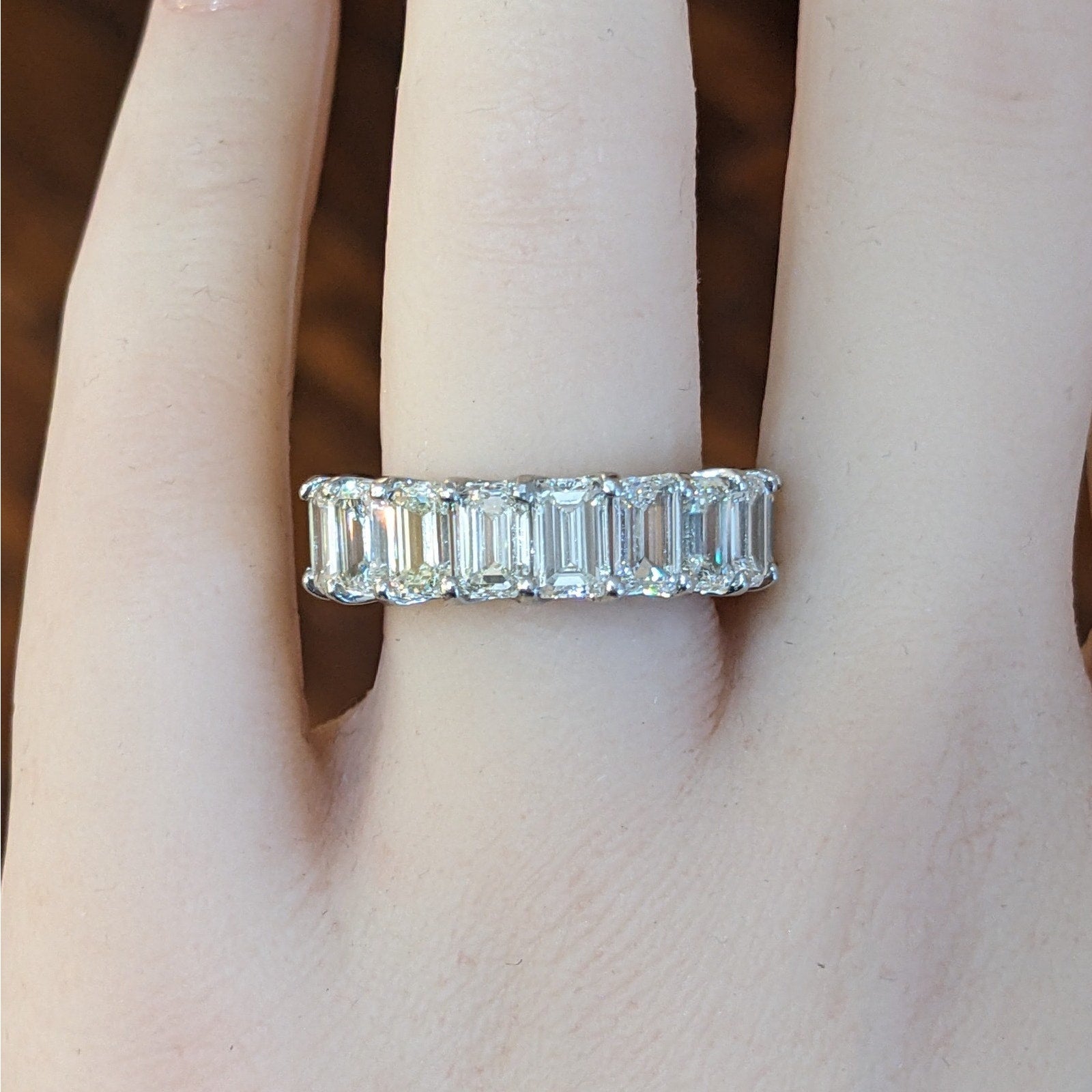 GIA Emerald Cut Diamond Eternity Band Ring 9.50 cttw Sz 6.75 in Platinum