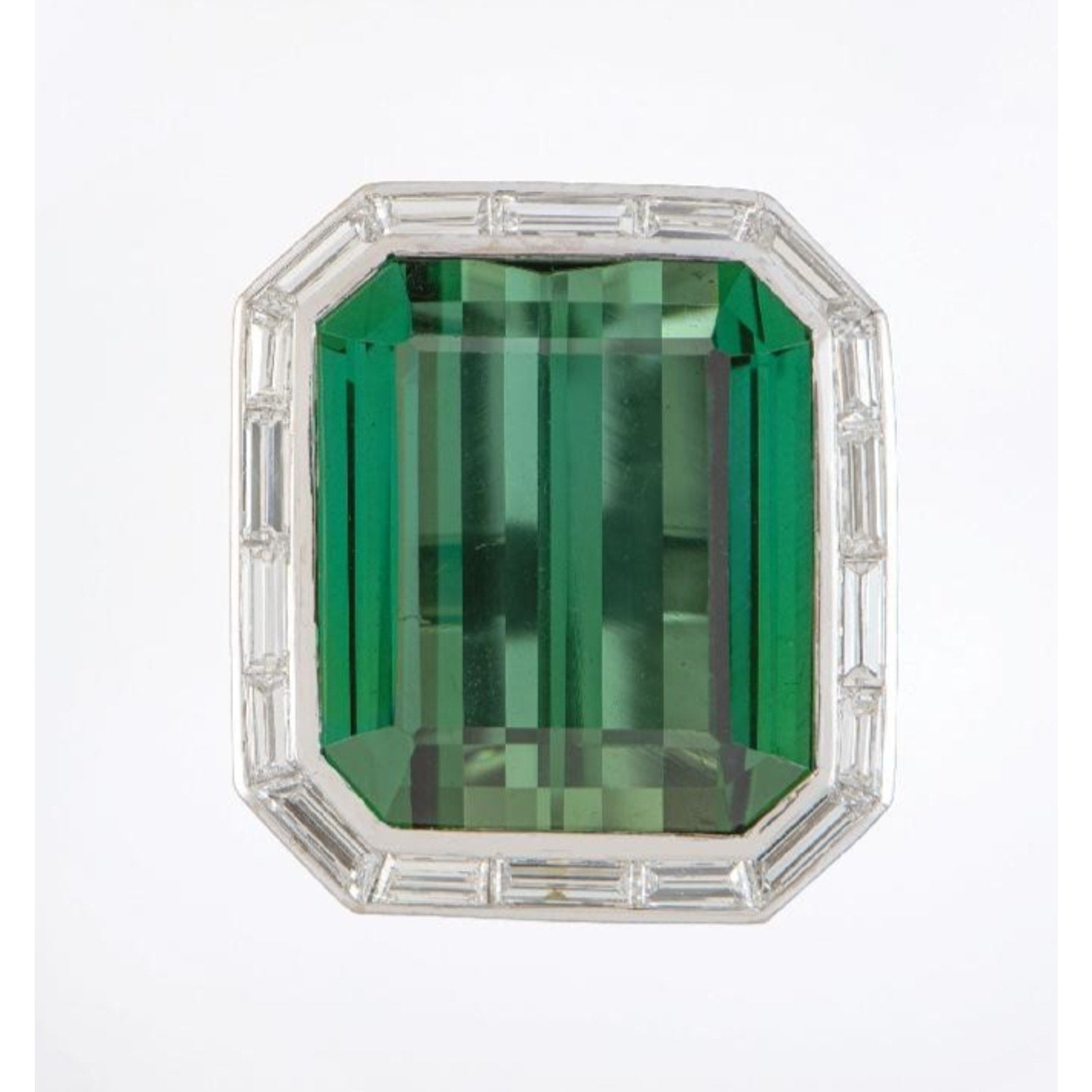 GIA 43 ct Green Tourmaline & Diamond Halo Cocktail Ring 18k White Gold