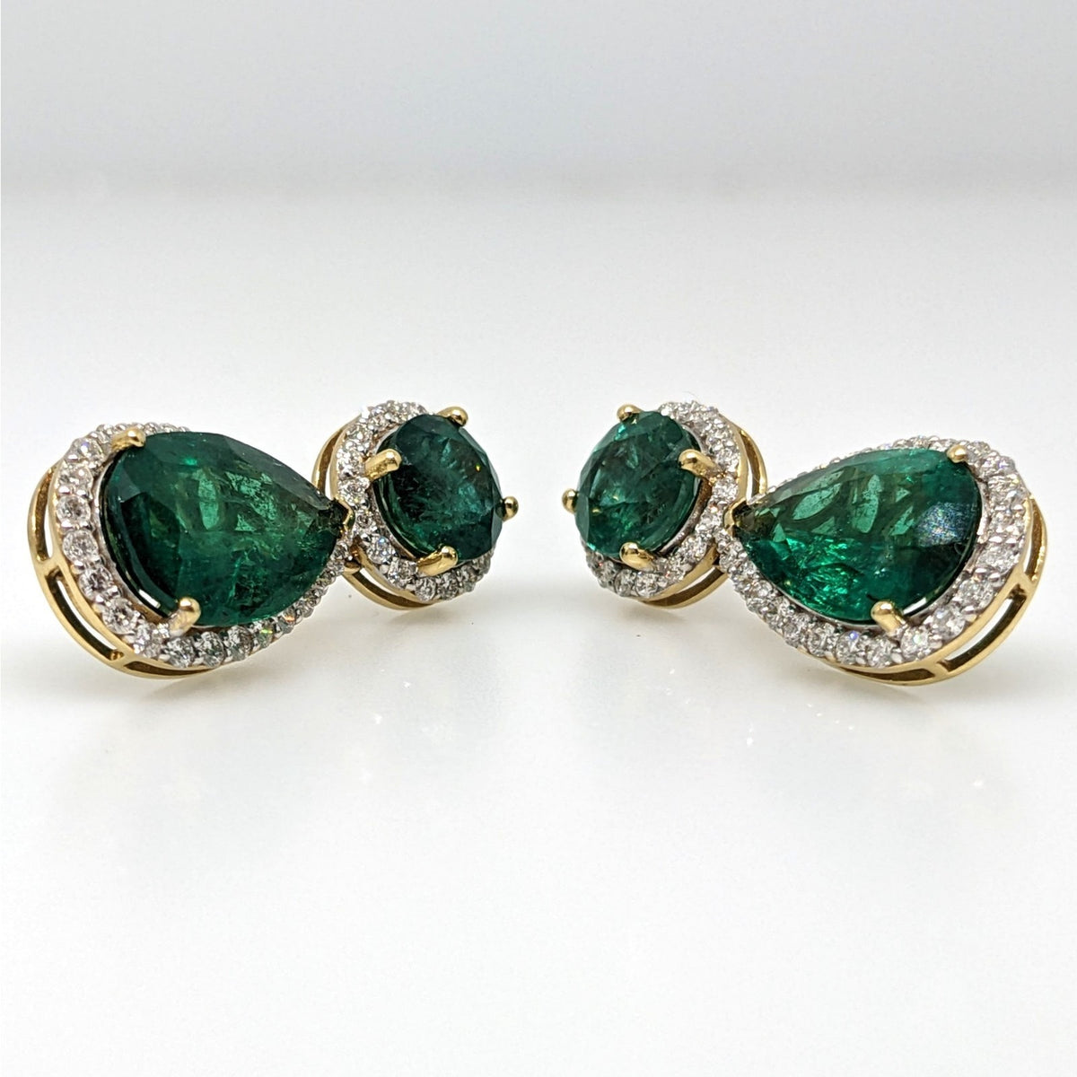 GIA Emerald and Diamond Drop Earrings in 18k White & Yellow Gold