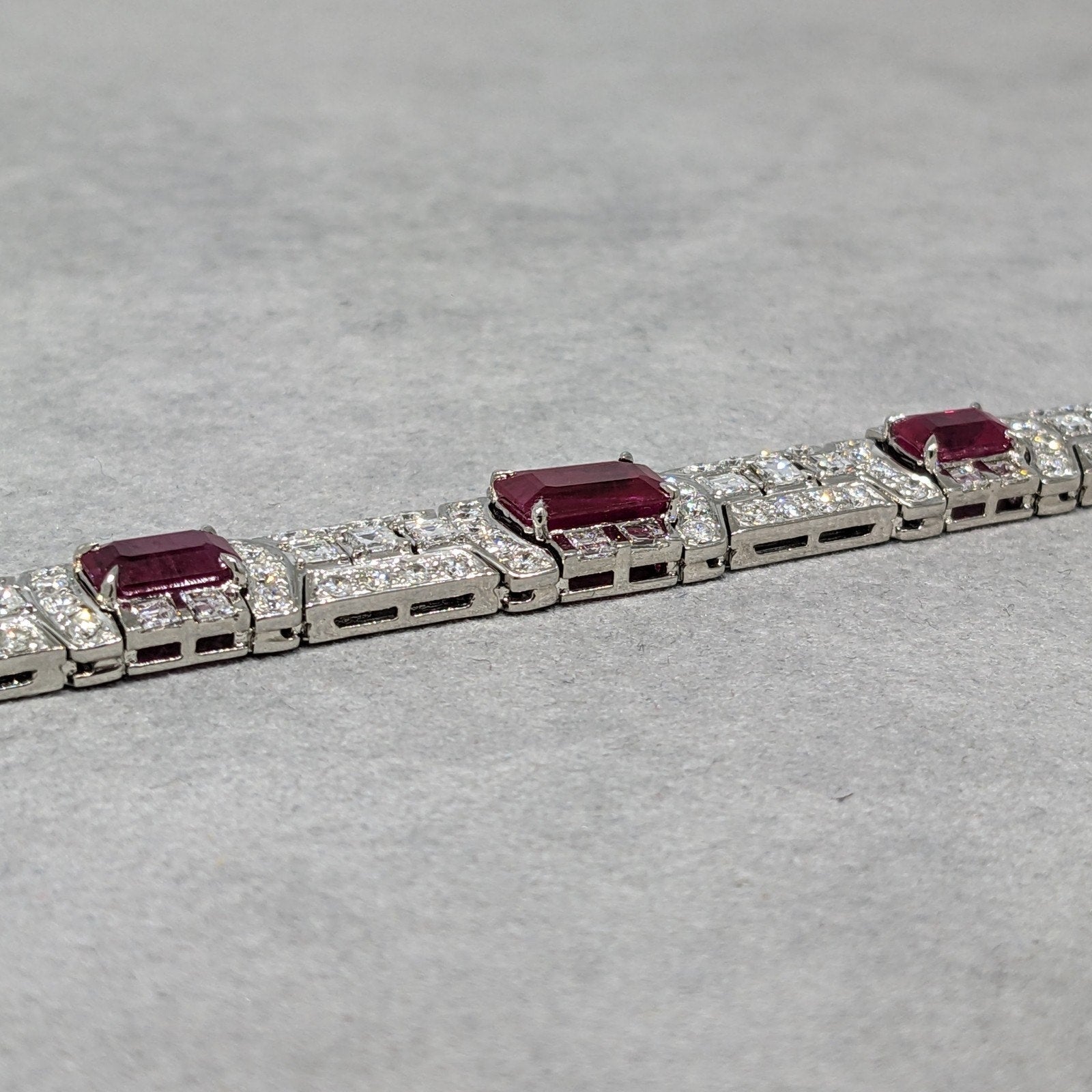 Natural Diamond and Ruby Statement Bracelet in Platinum