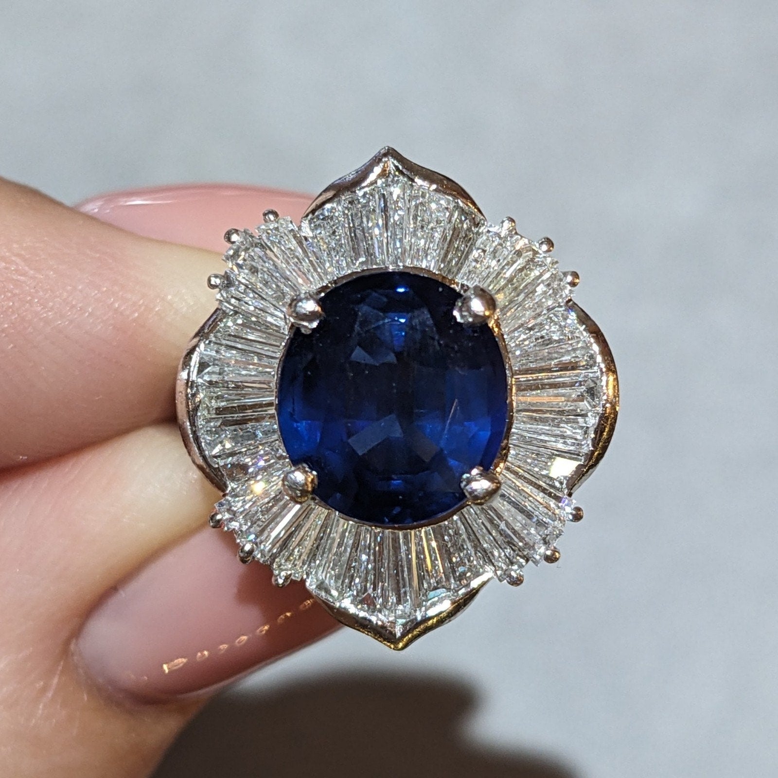 Natural Oval 3.78 ct Sapphire and Diamond Ballerina Ring in Platinum