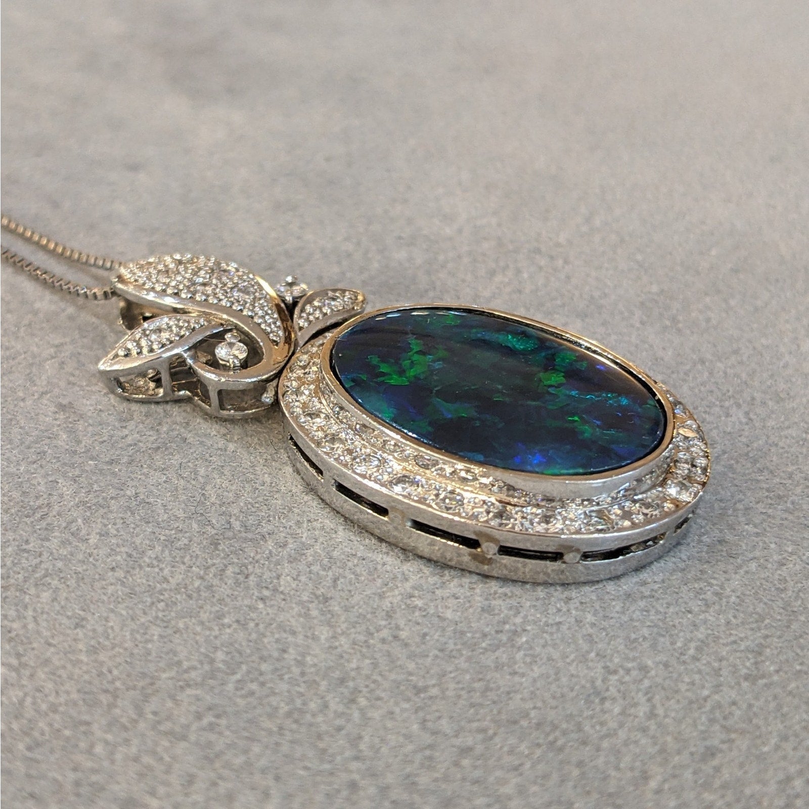Black Opal and Diamond Pendant Necklace in Platinum