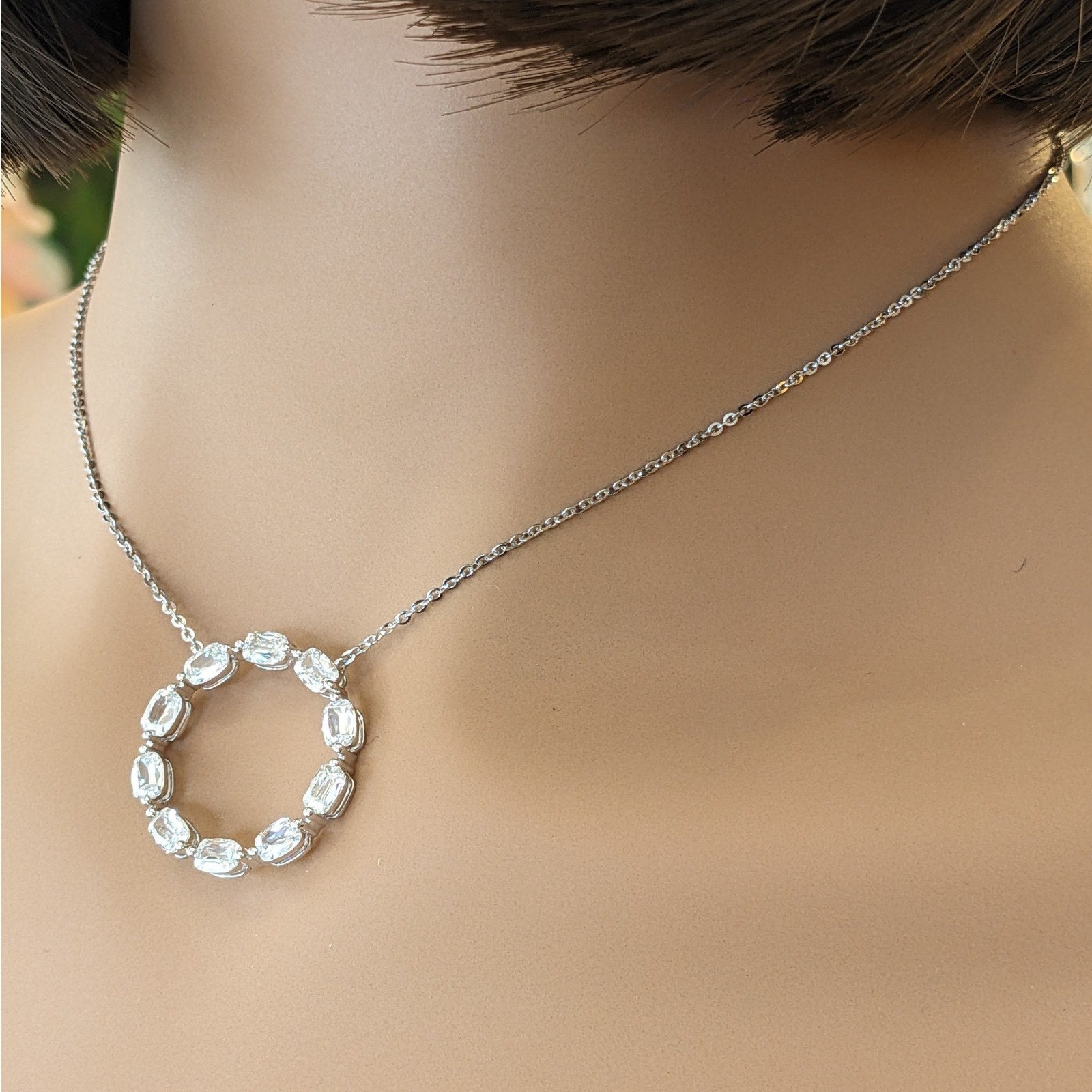 Fancy cut Diamond Circle Pendant Necklace 2.05 cttw in 18k White Gold