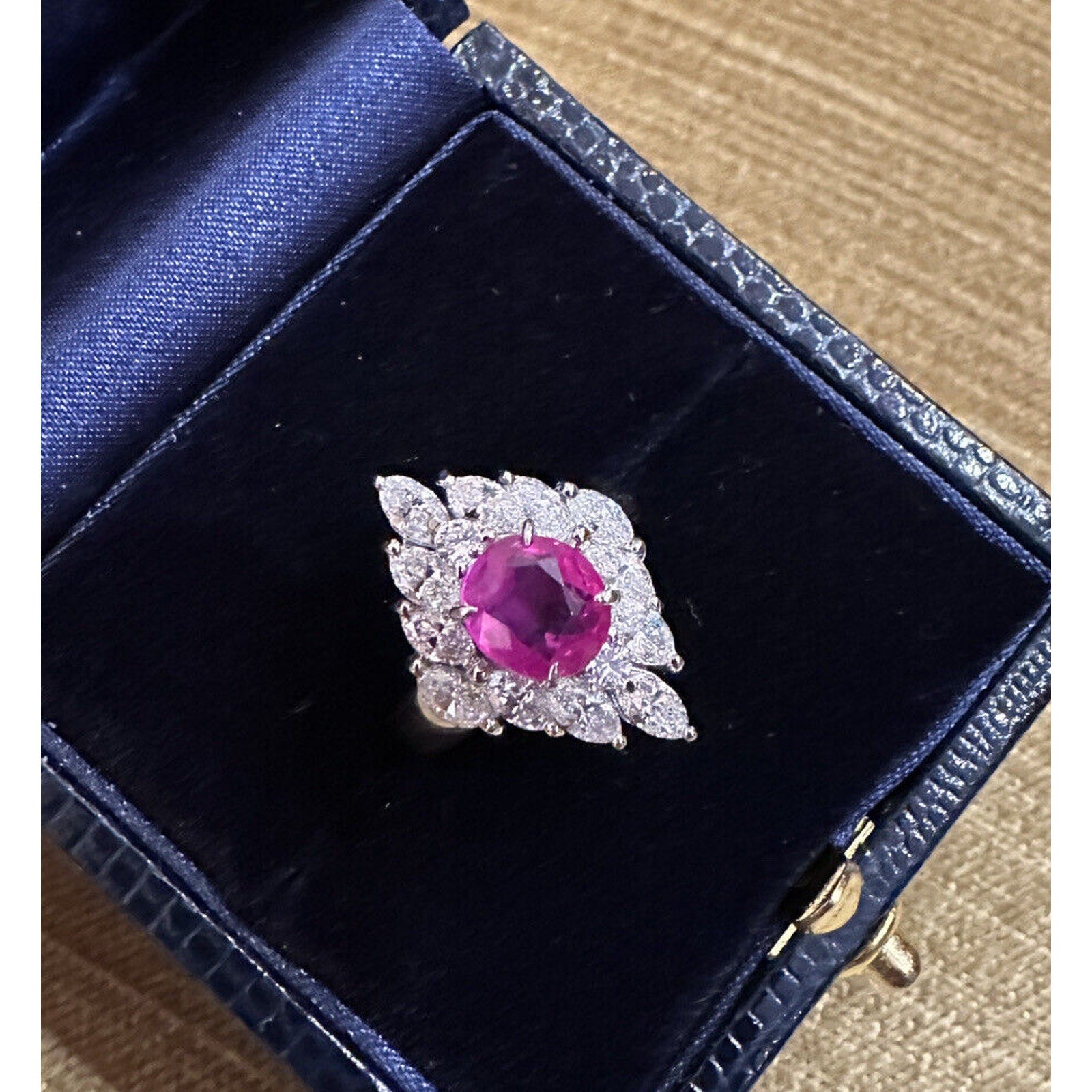GIA 1.56 ct Natural Unheated Ruby and Diamond Ring in Platinum - HM2417BN