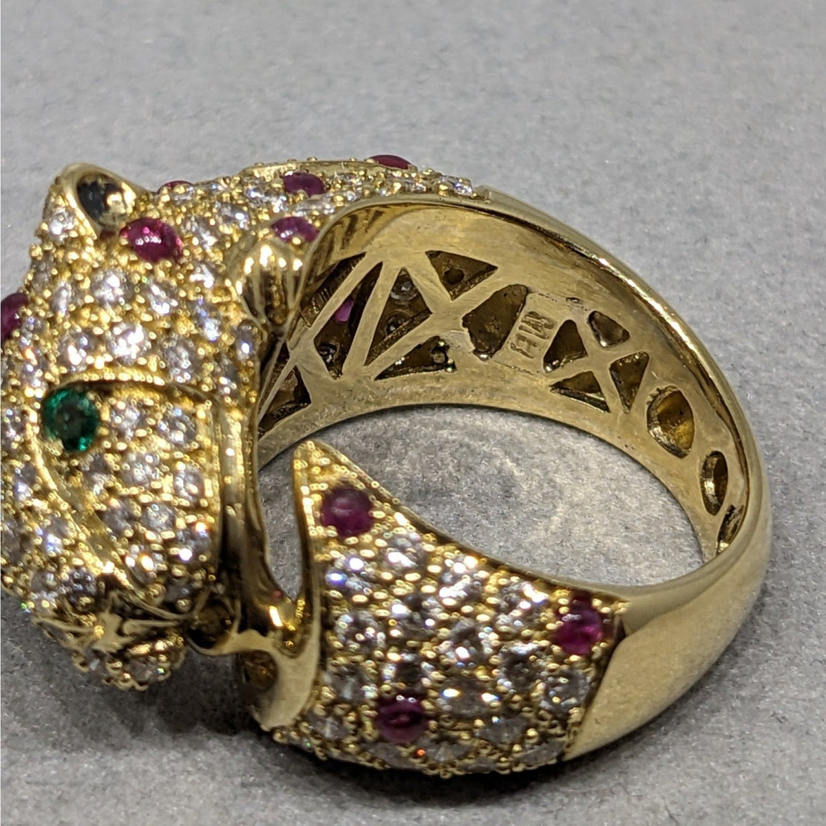 Pave Diamond and Ruby Panther Wrap Ring in 18k Yellow Gold