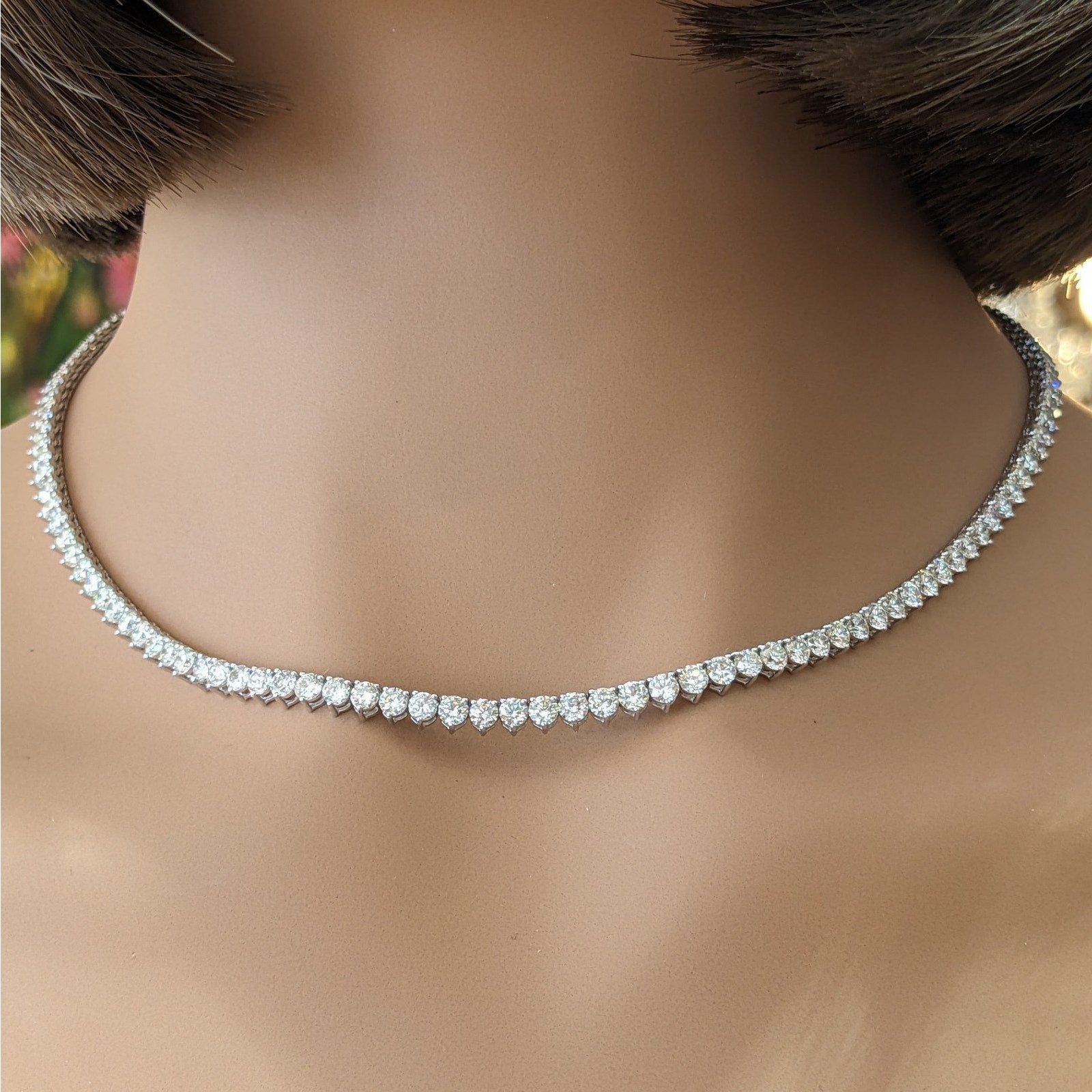 14.31 cts Diamond Tennis Necklace in 18k White Gold 16.75" long