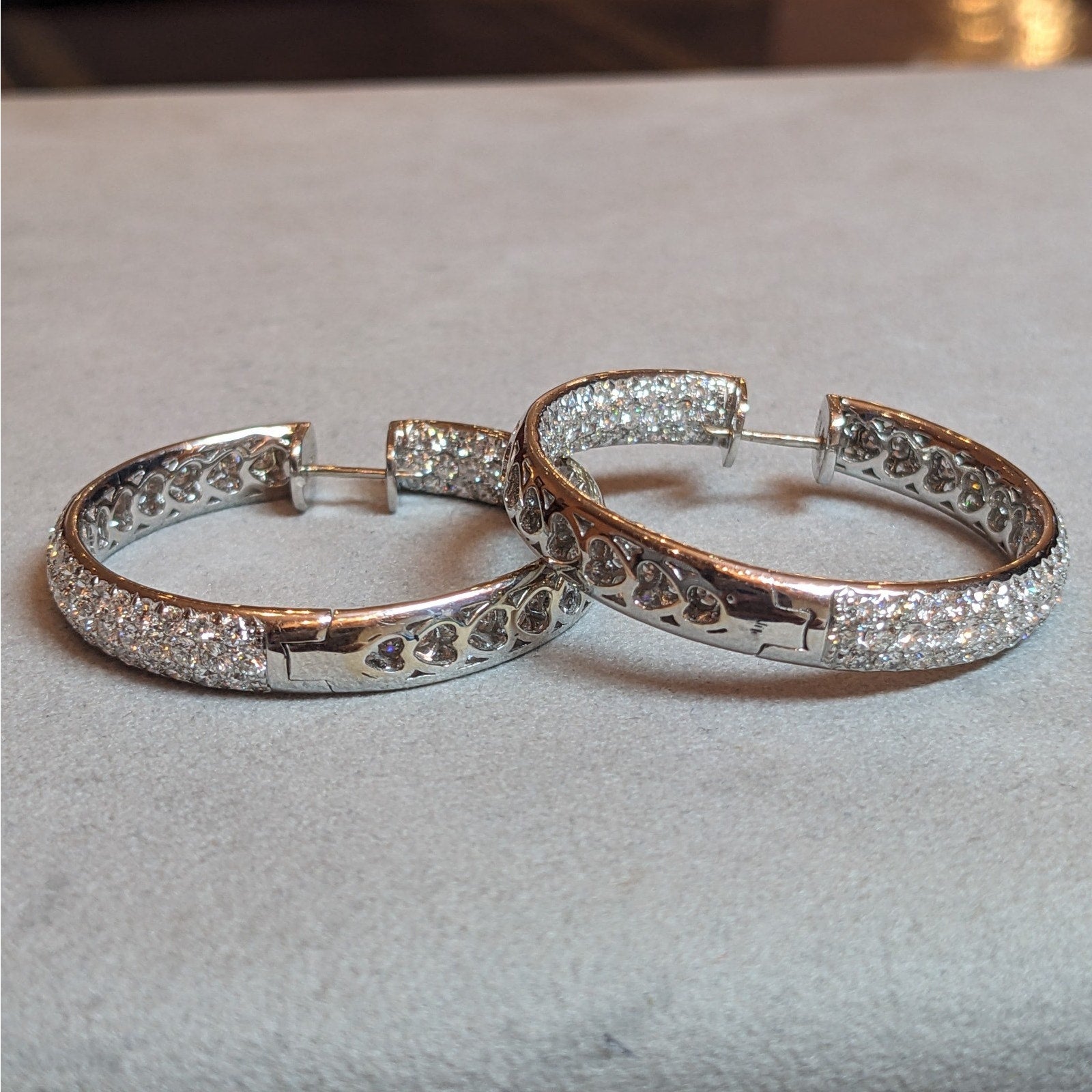 9.50 ct Round Pave Diamond Hoop Earrings in 18k White Gold by Odelia